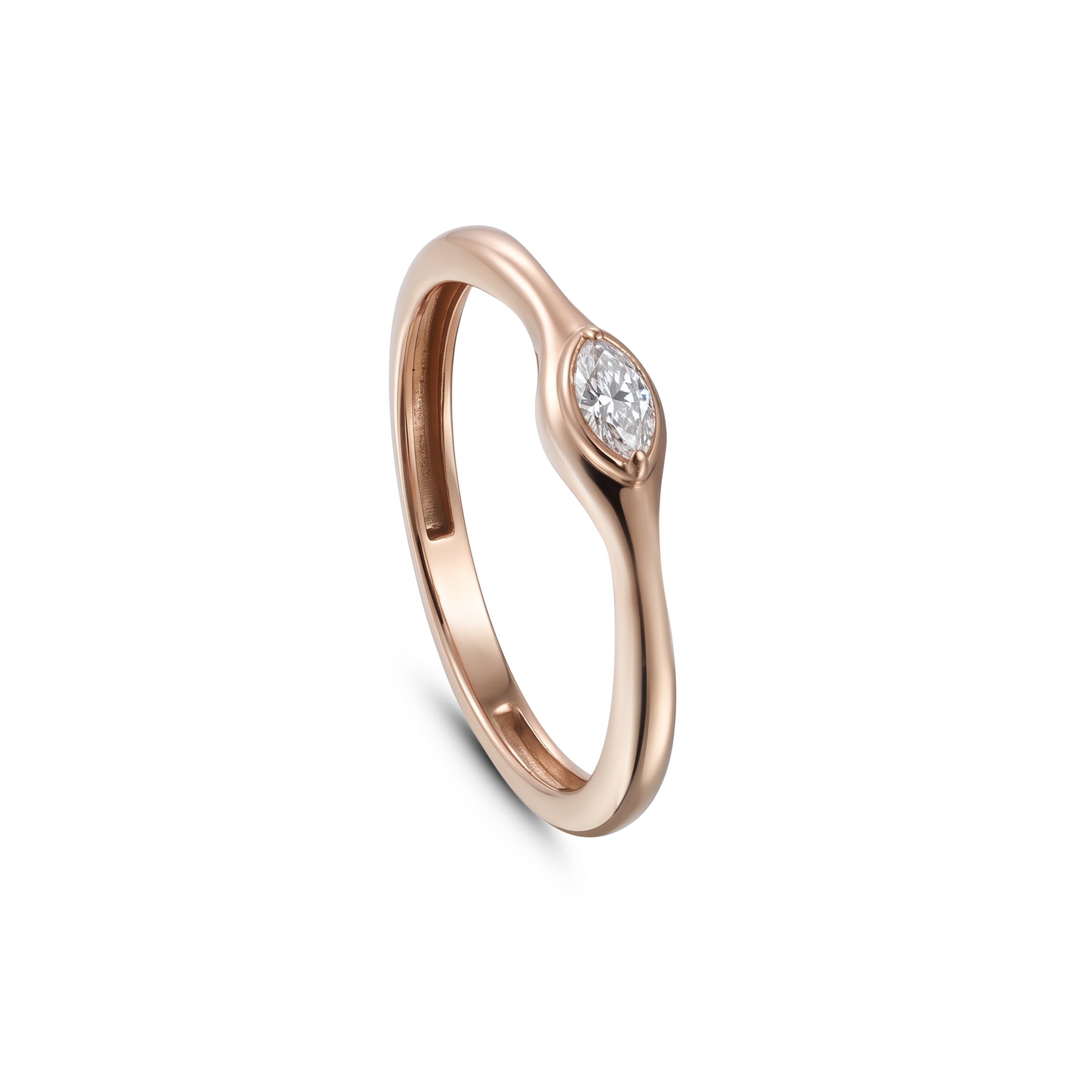 18K Rose Gold Marquise Diamond Sleek Band Ring - S-R694S