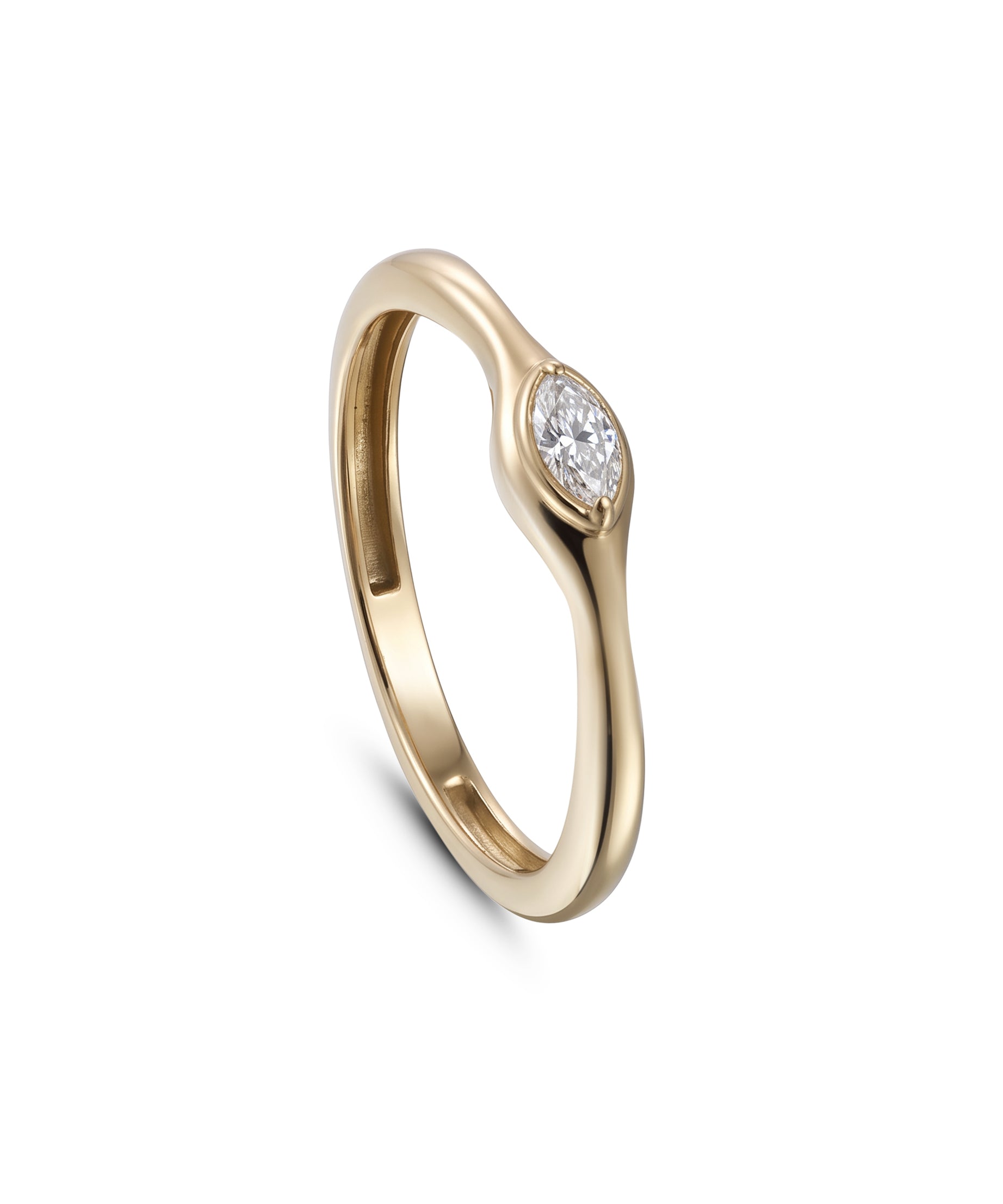 18K Yellow Gold Marquise Diamond Sleek Band Ring - S-R694S