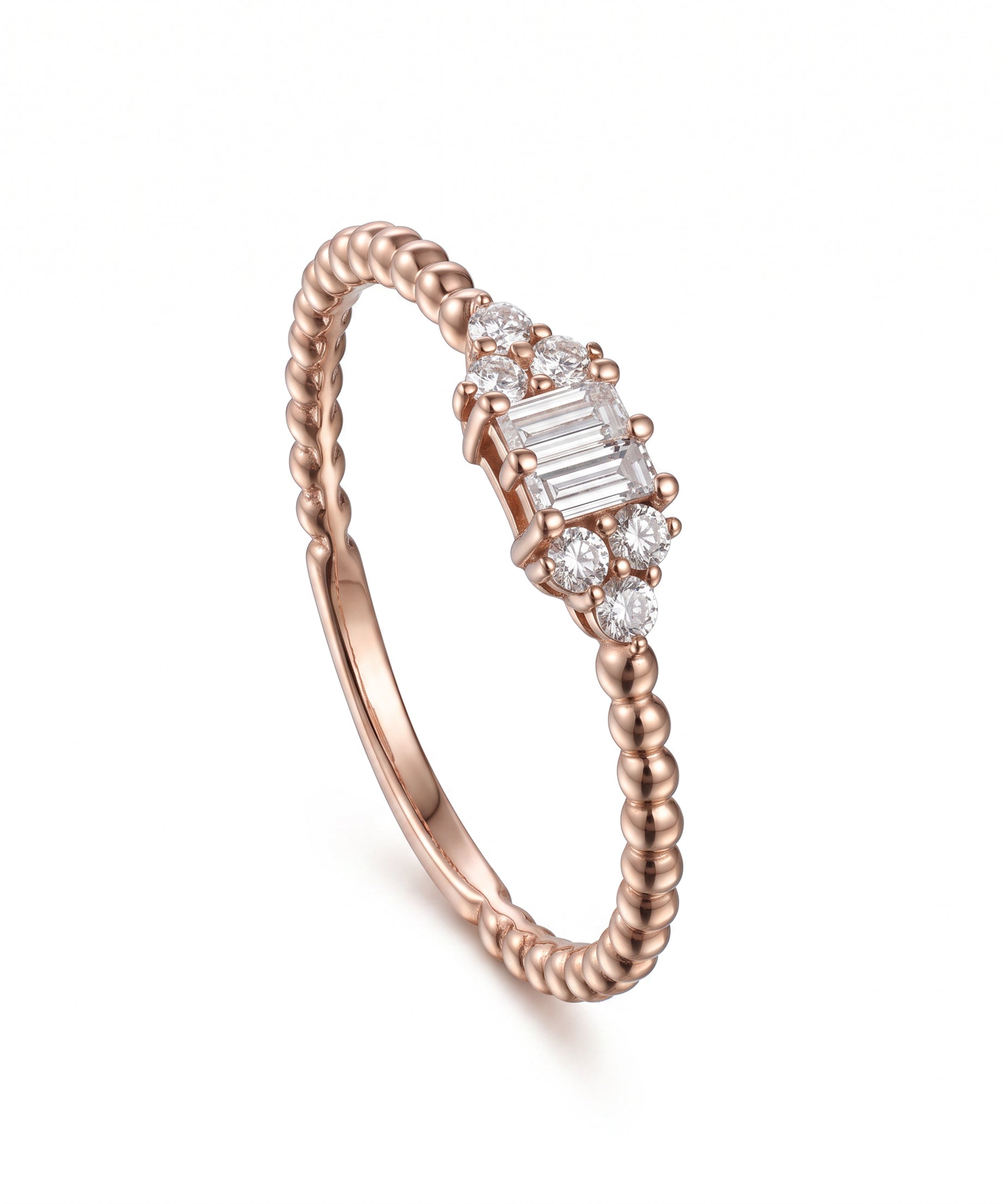 18K Rose Gold Mixed Diamond Beaded Band Ring - S-R695S