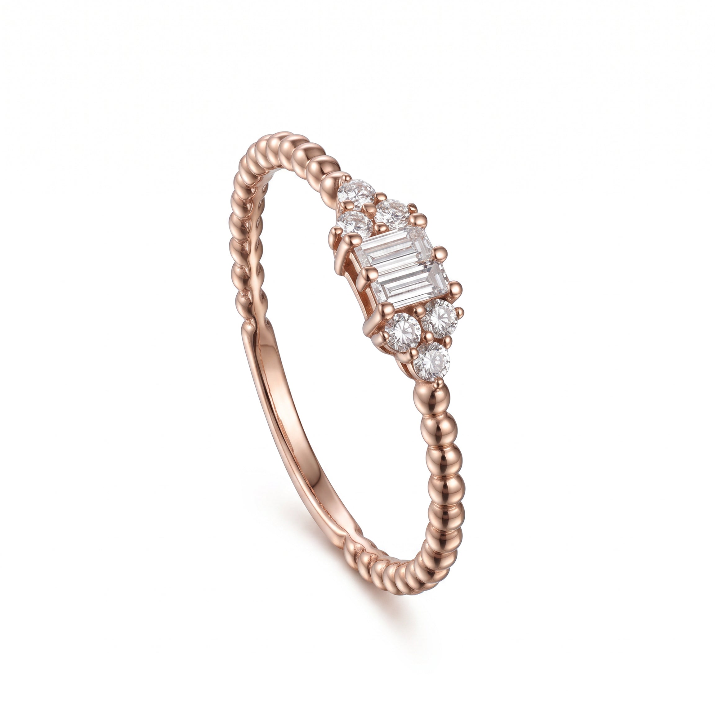 18K Rose Gold Mixed Diamond Beaded Band Ring - S-R695S