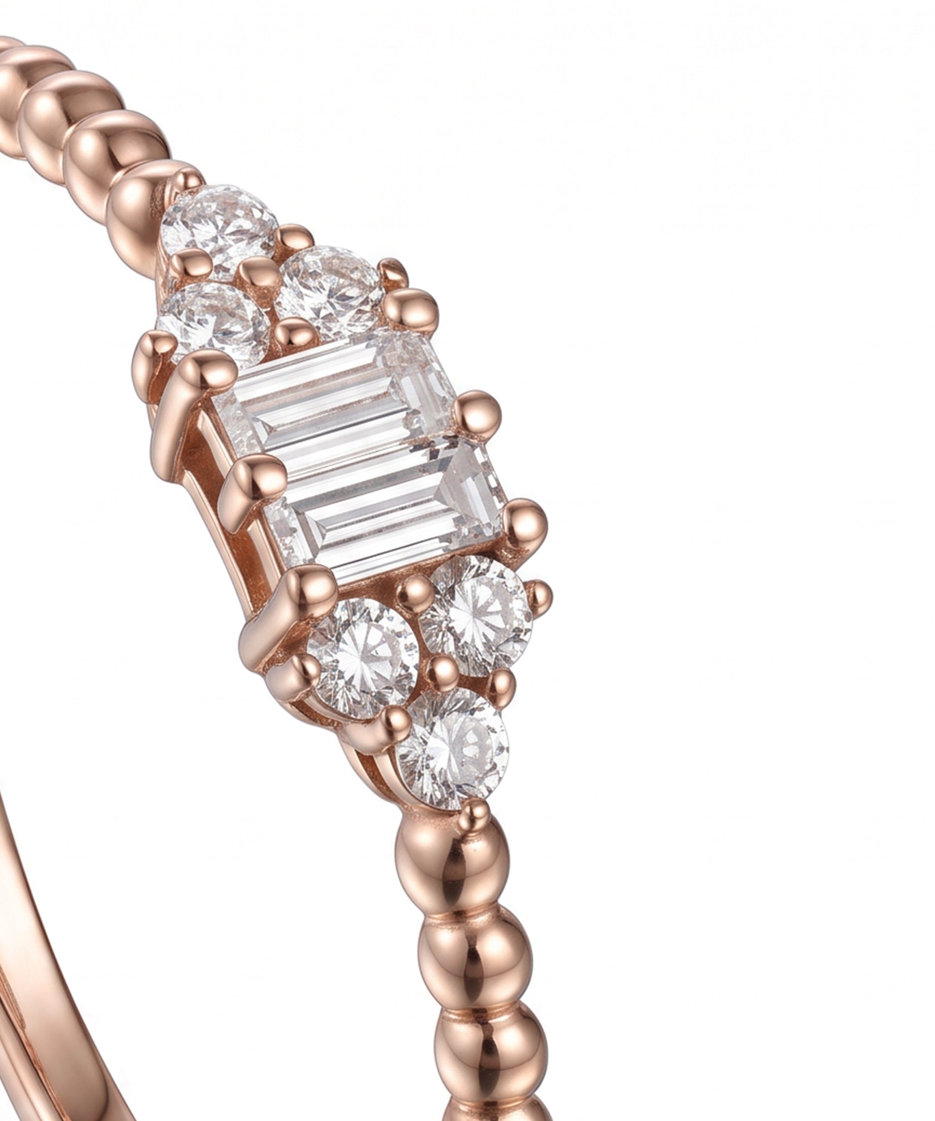 18K Rose Gold Mixed Diamond Beaded Band Ring - S-R695S