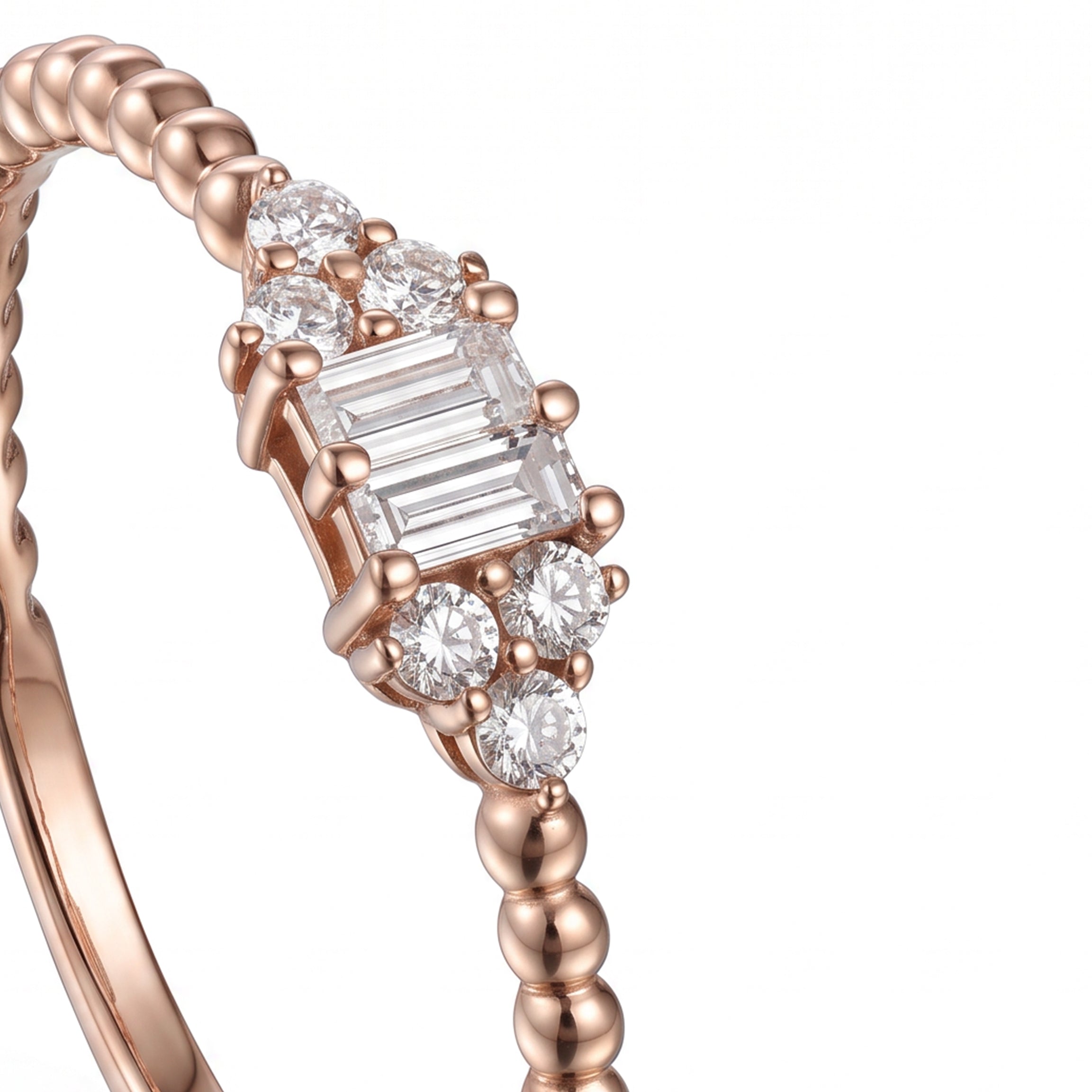 18K Rose Gold Mixed Diamond Beaded Band Ring - S-R695S