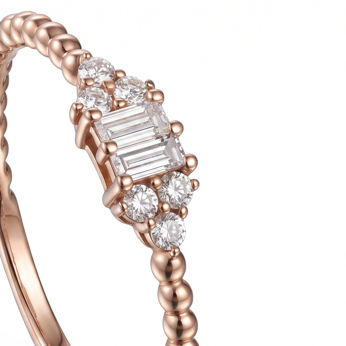 18K Rose Gold Mixed Diamond Beaded Band Ring - S-R695S