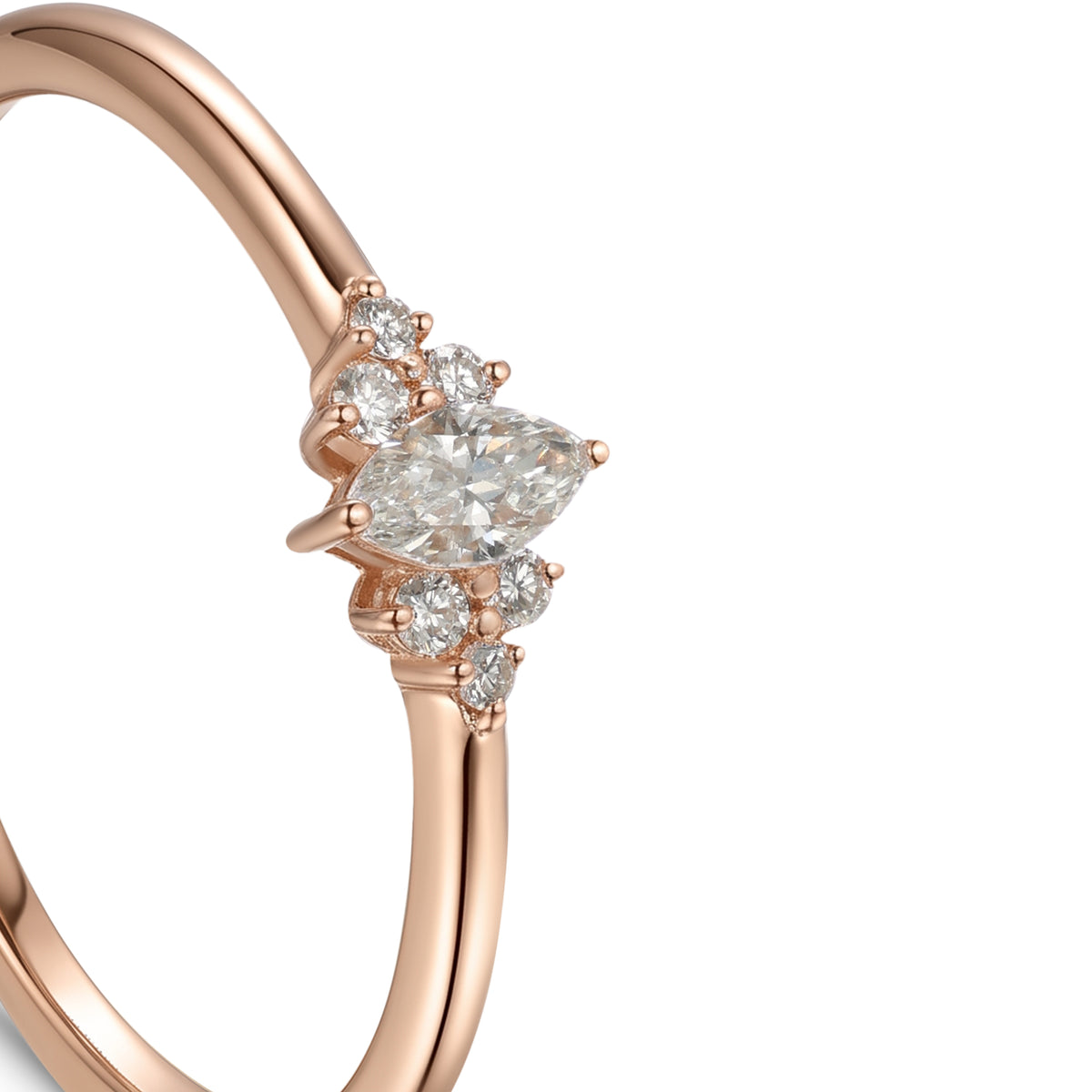 18K Rose Gold Ring with Marquise and Round Stones - S-R698S