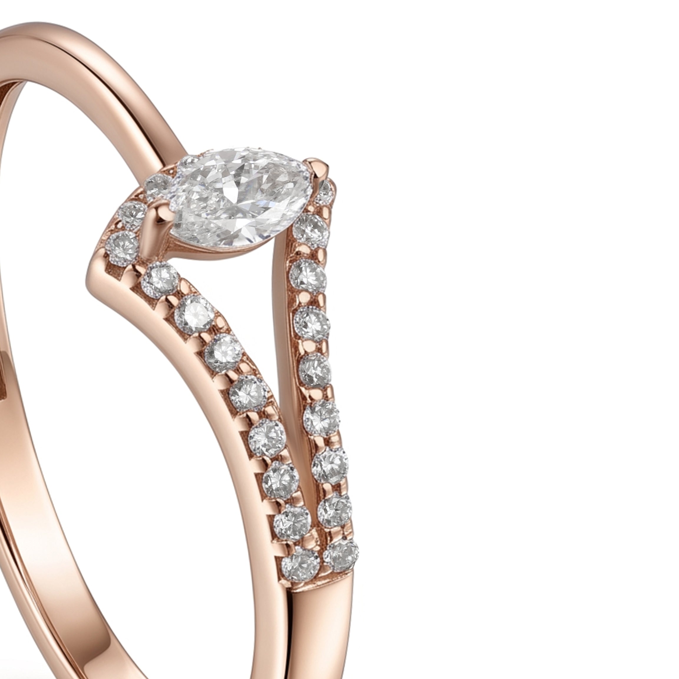 18K Rose Gold Marquise Diamond Elegant Band Ring - S-R699S