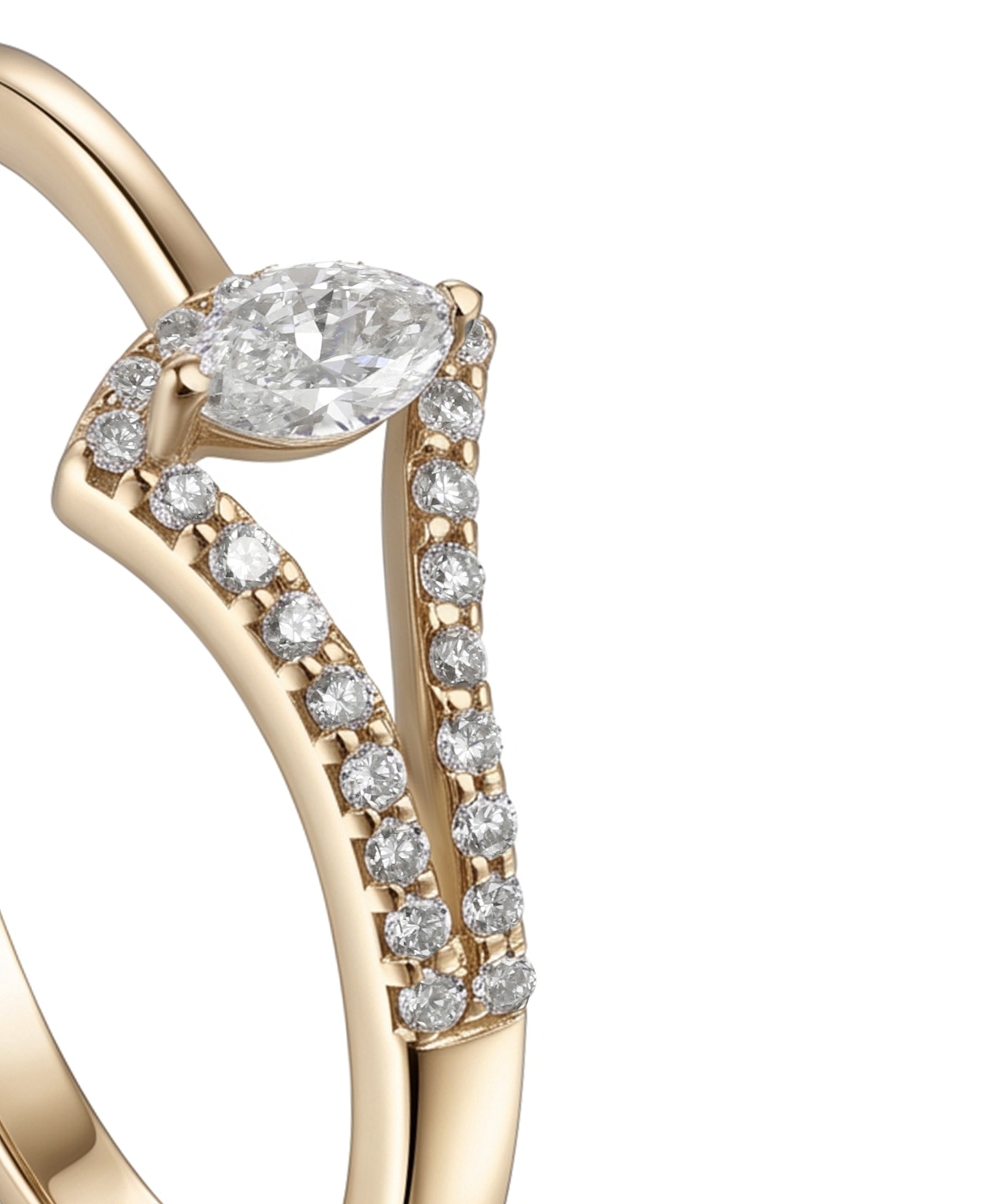 18K Yellow Gold Marquise Diamond Elegant Band Ring - S-R699S
