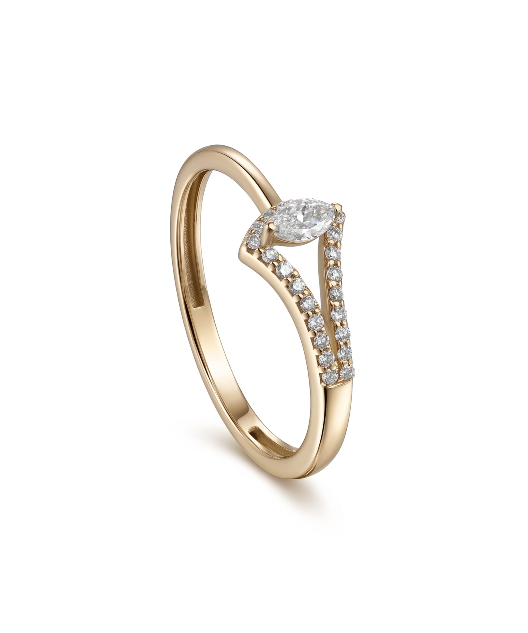 18K Yellow Gold Marquise Diamond Elegant Band Ring - S-R699S