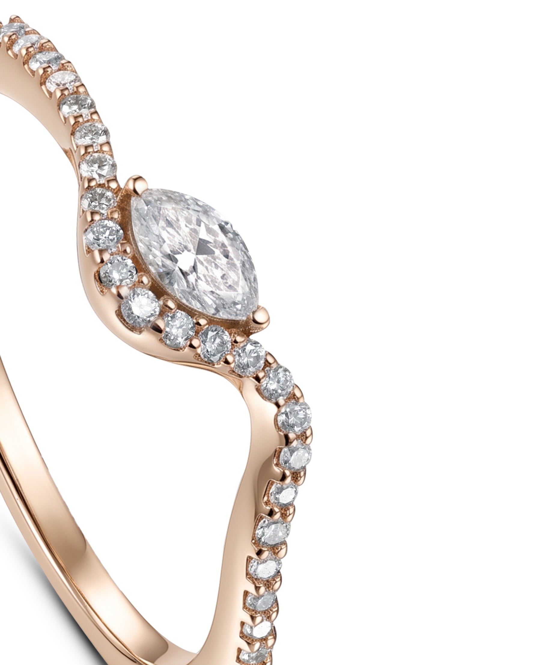 18K Rose Gold Marquise Diamond Halo Band Ring - S-R700S
