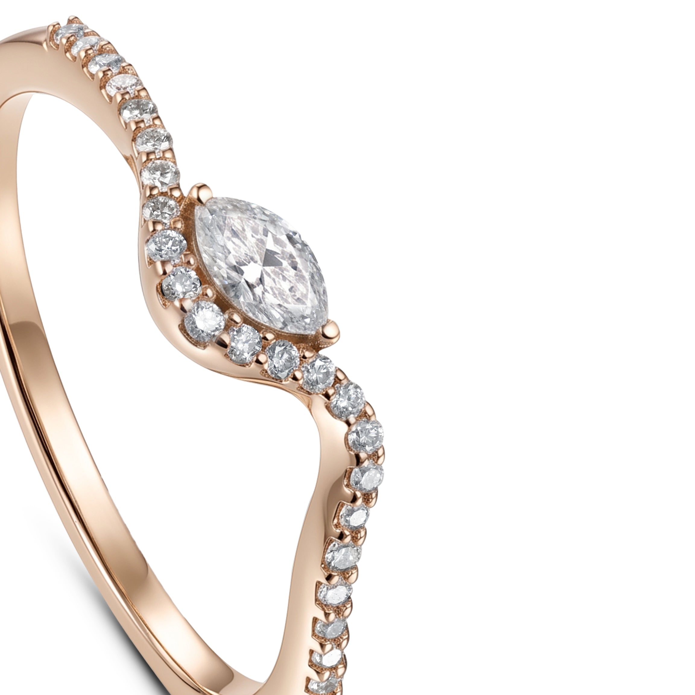 18K Rose Gold Marquise Diamond Halo Band Ring - S-R700S