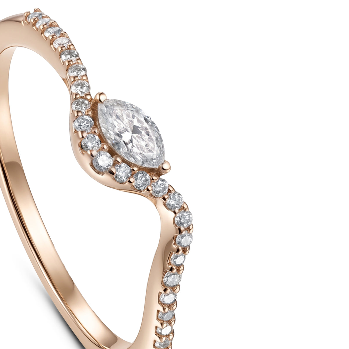 18K Rose Gold Marquise Diamond Halo Band Ring - S-R700S