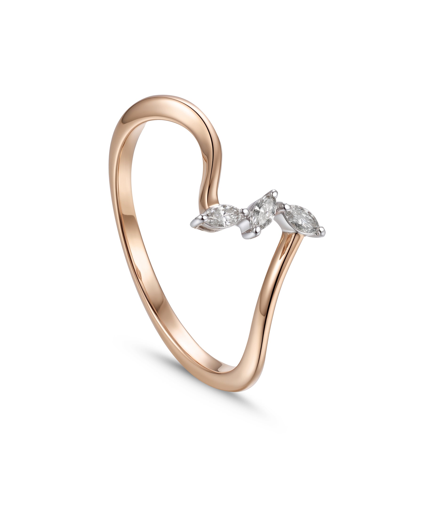 18K Rose Gold Curved Ring with Three Marquise Stones - S-R702S