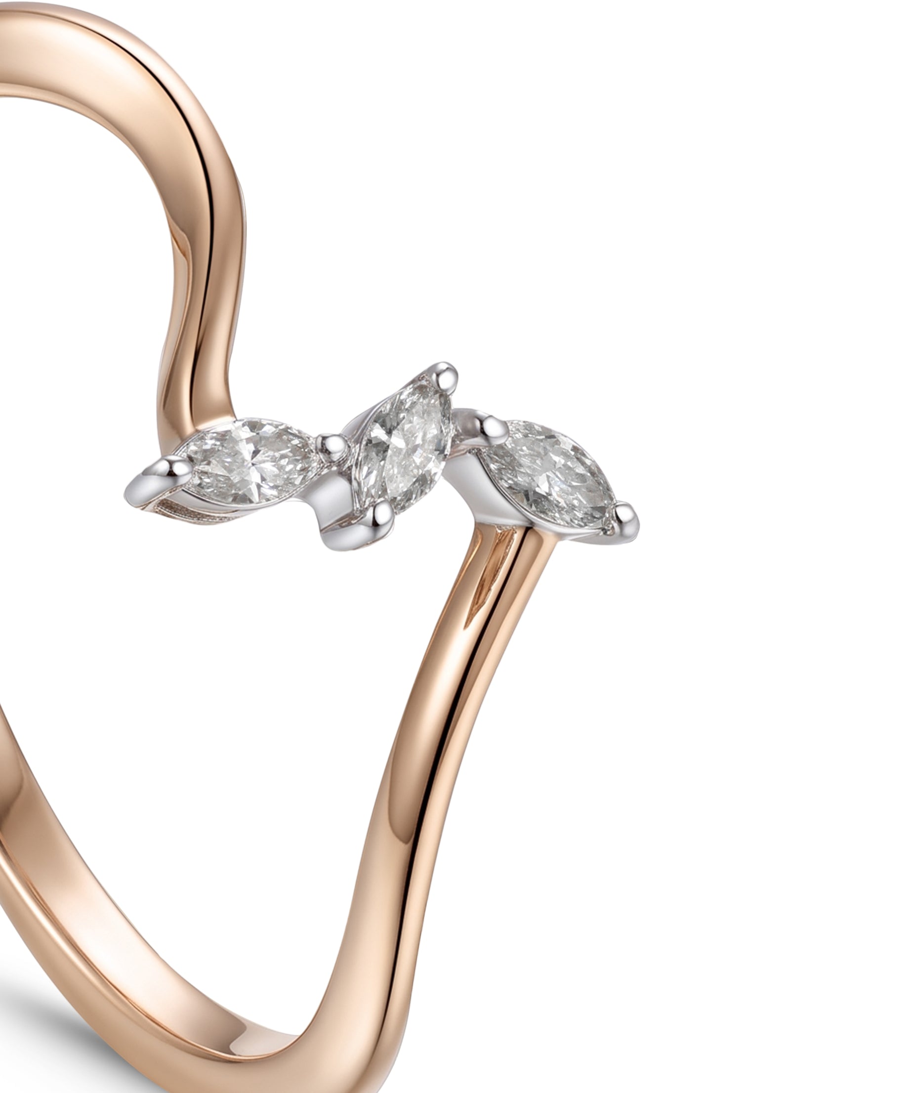 18K Rose Gold Curved Ring with Three Marquise Stones - S-R702S