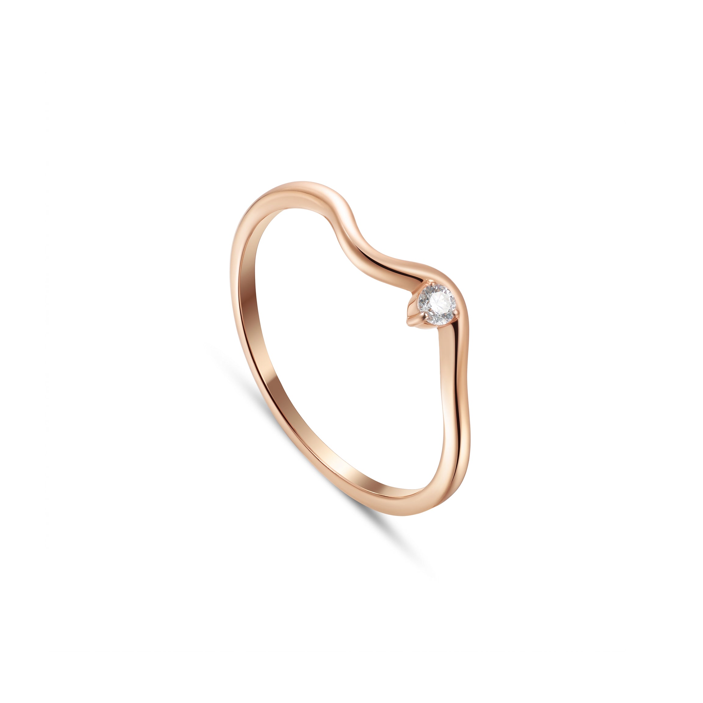 18K Rose Gold Elegant Diamond Curve Ring - S-R703S