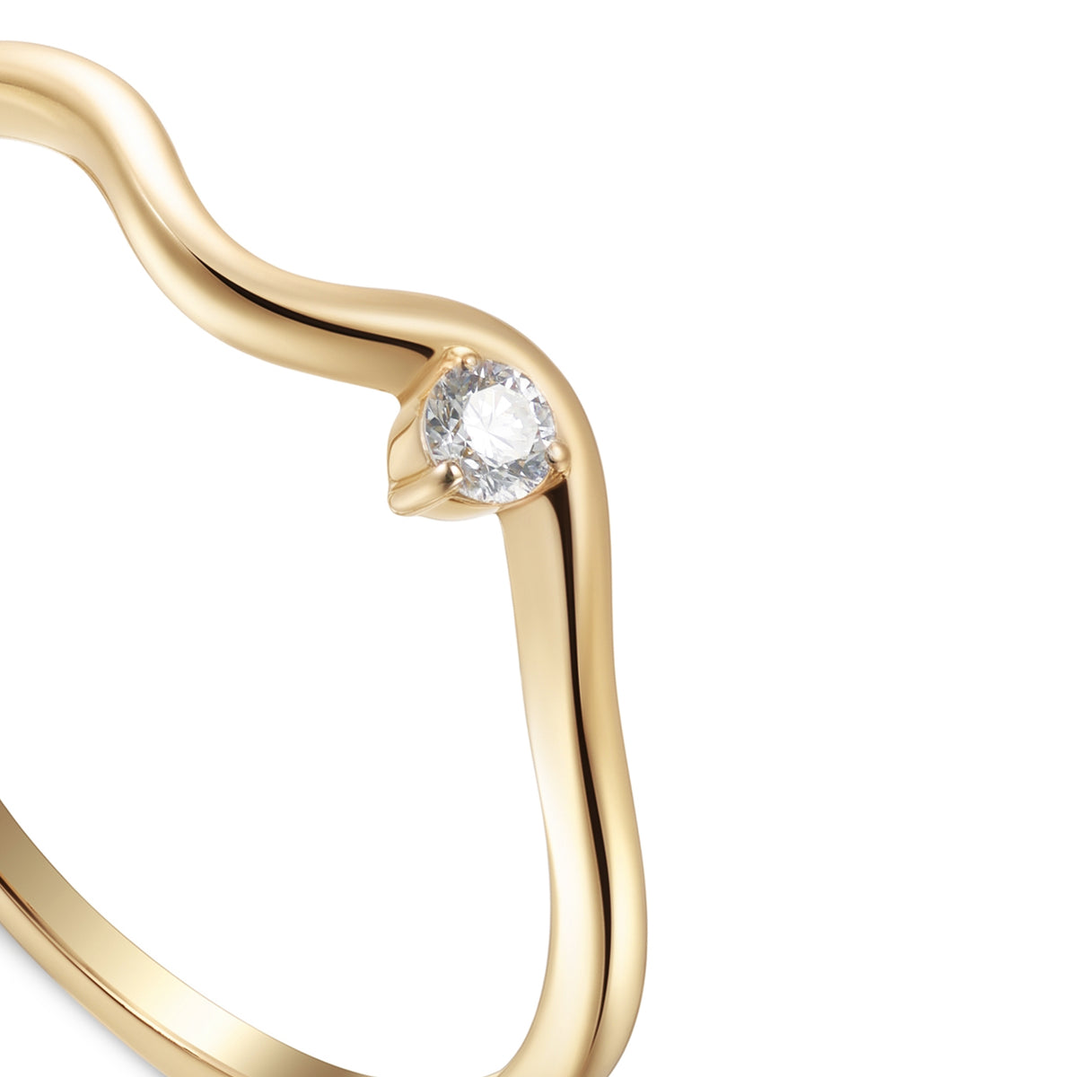 18K Yellow Gold Elegant Diamond Curve Ring - S-R703S