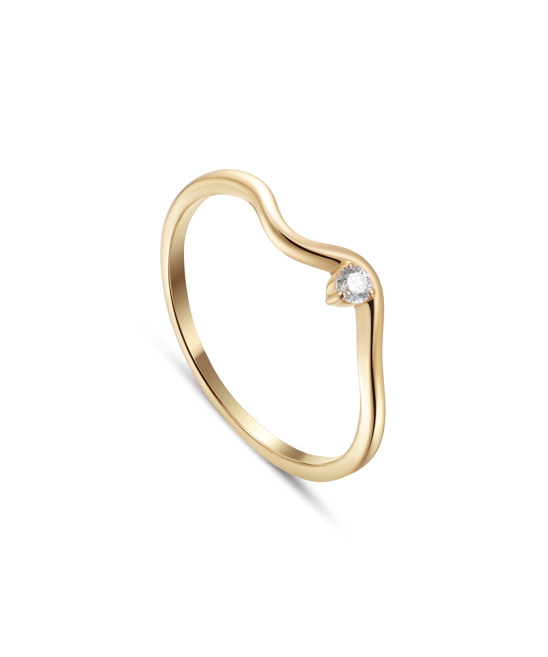 18K Yellow Gold Elegant Diamond Curve Ring - S-R703S