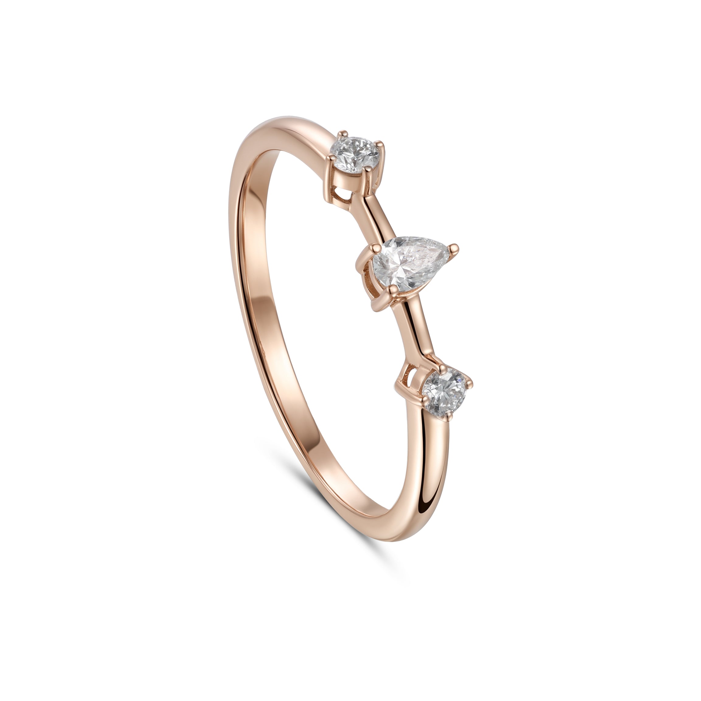 18K Rose Gold Pear Diamond Modern Band Ring - S-R704S