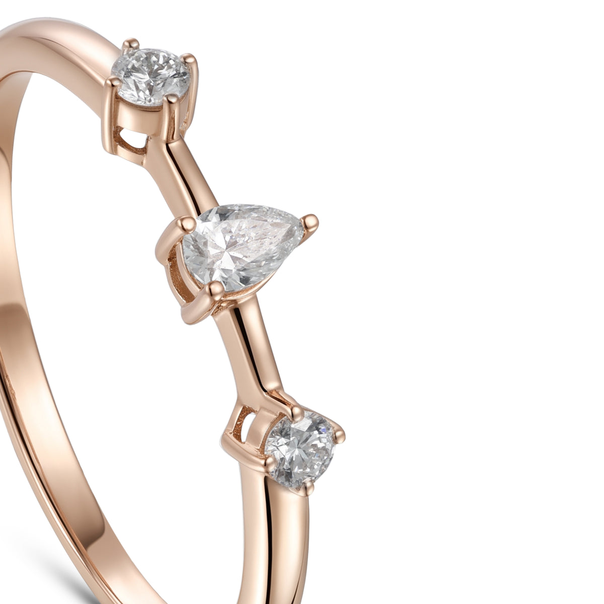 18K Rose Gold Pear Diamond Modern Band Ring - S-R704S