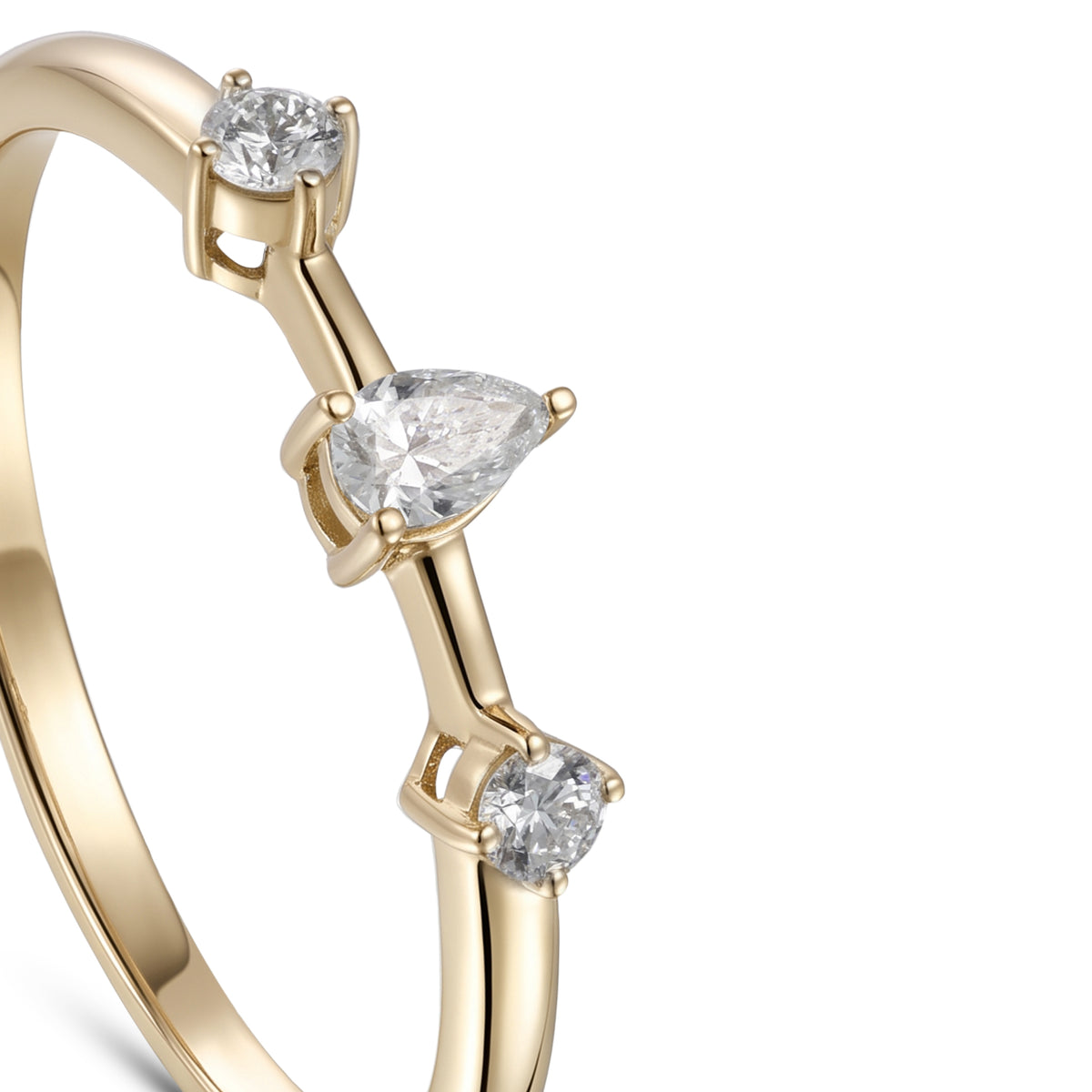 18K Yellow Gold Pear Diamond Modern Band Ring - S-R704S