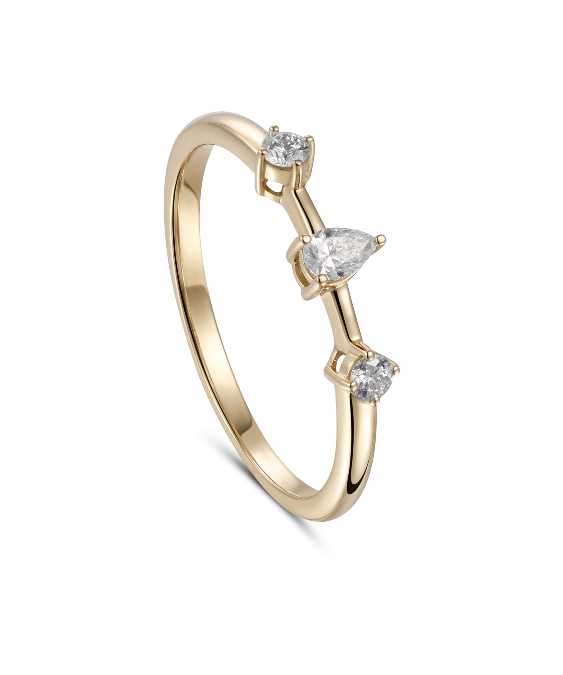 18K Yellow Gold Pear Diamond Modern Band Ring - S-R704S