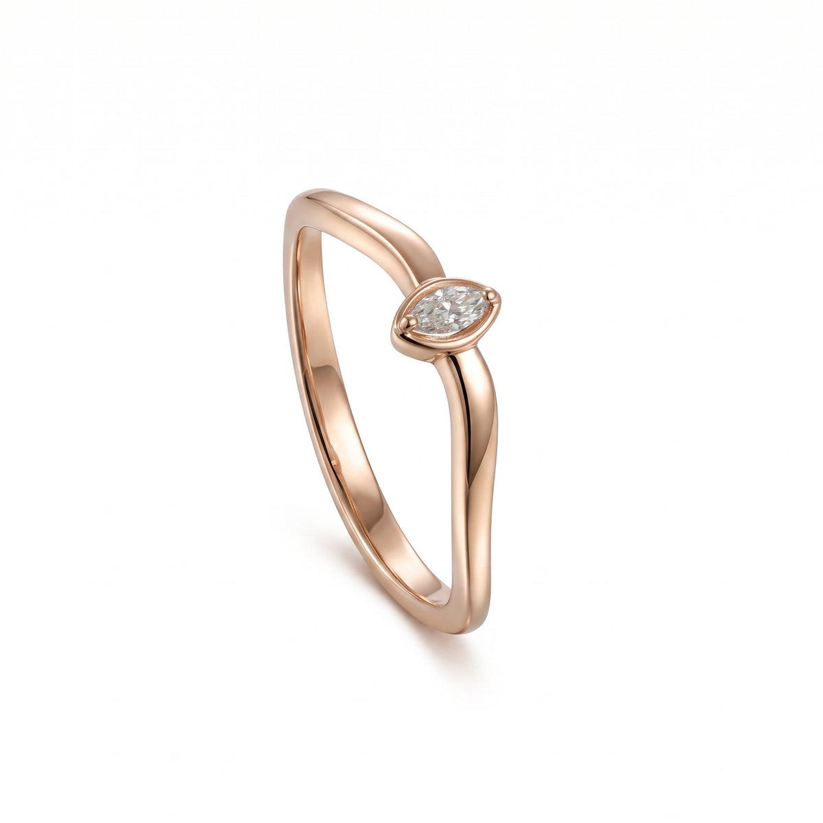 18K Rose Gold Marquise Diamond Minimal Band Ring - S-R709S