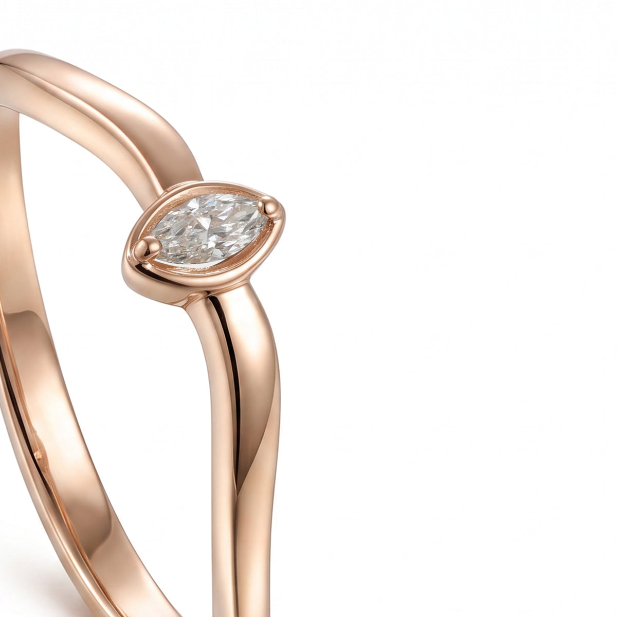 18K Rose Gold Marquise Diamond Minimal Band Ring - S-R709S
