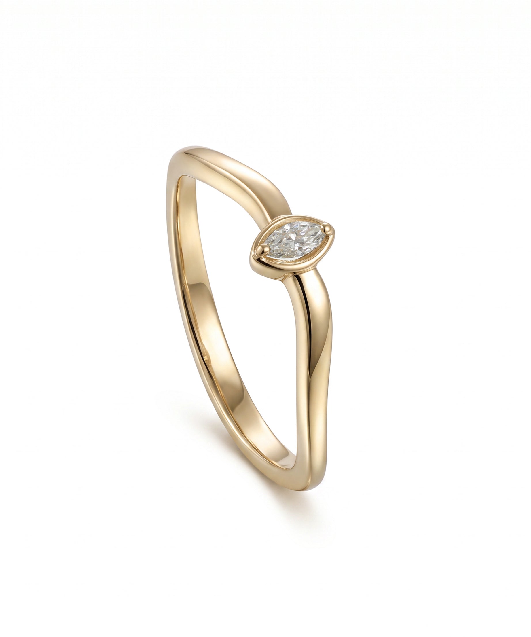 18K Yellow Gold Marquise Diamond Minimal Band Ring - S-R709S