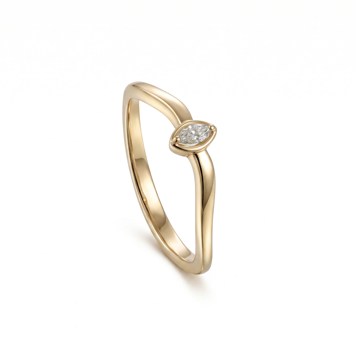 18K Yellow Gold Marquise Diamond Minimal Band Ring - S-R709S