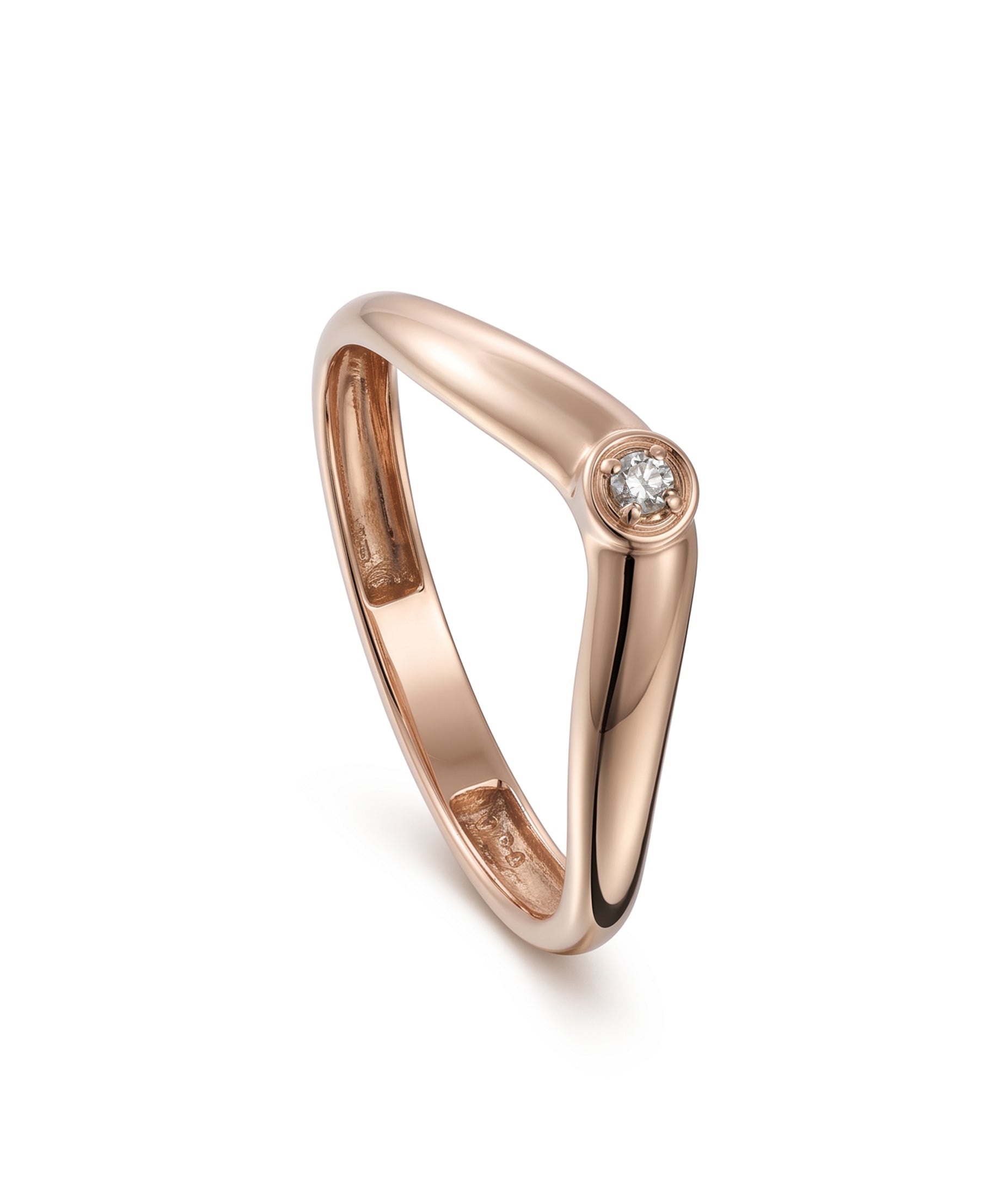 18K Rose Gold Single Diamond Modern Band Ring - S-R711S