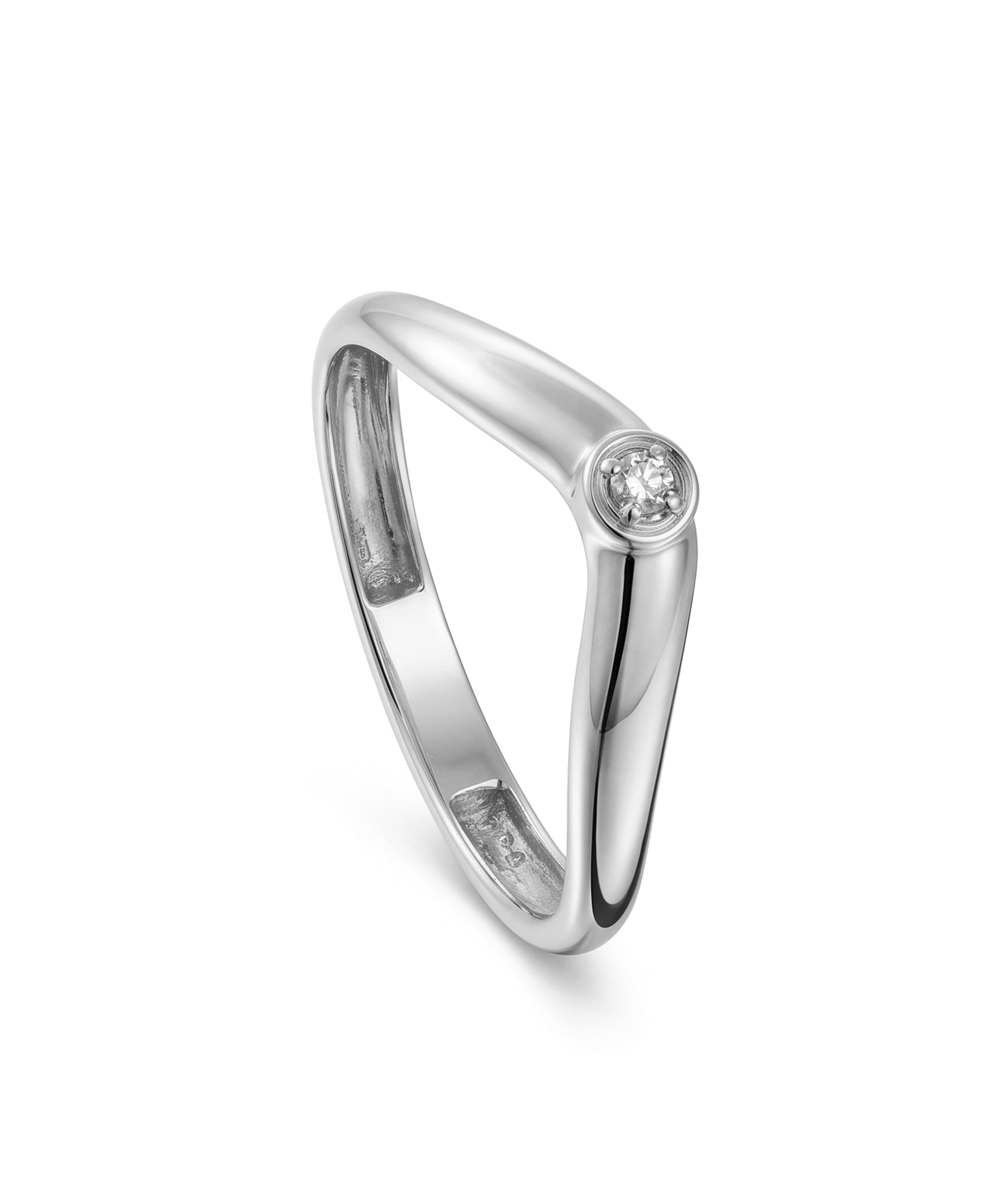 18K White Gold Single Diamond Modern Band Ring - S-R711S