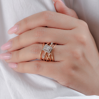 Geometrical Precious Diamond Ring in 18K Rose Gold - S-RF020S