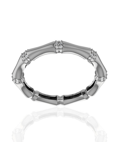 18k White Gold Diamond Bamboo Stalk Diamond Ring - S-W036S