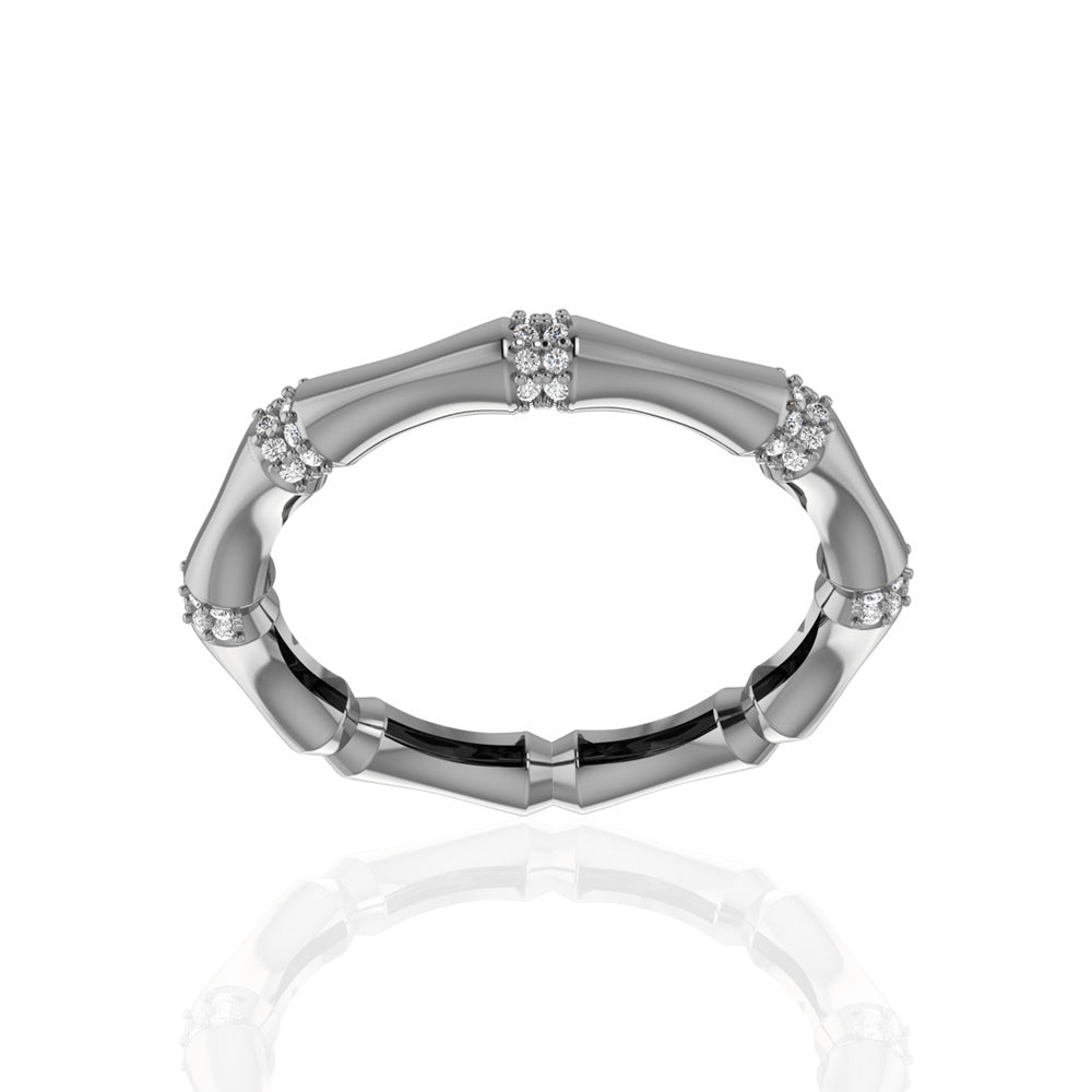 18k White Gold Diamond Bamboo Stalk Diamond Ring - S-W036S
