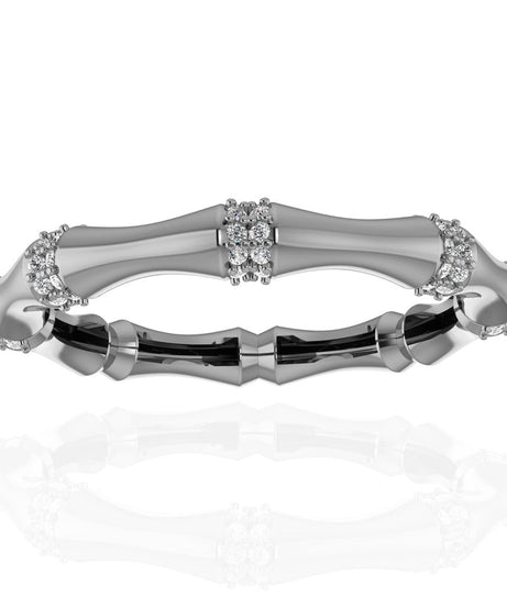 18k White Gold Diamond Bamboo Stalk Diamond Ring - S-W036S