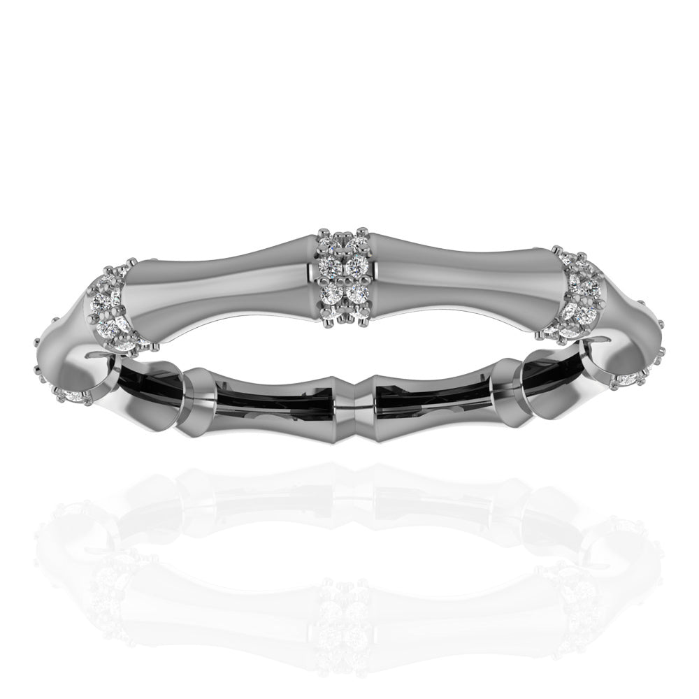 18k White Gold Diamond Bamboo Stalk Diamond Ring - S-W036S