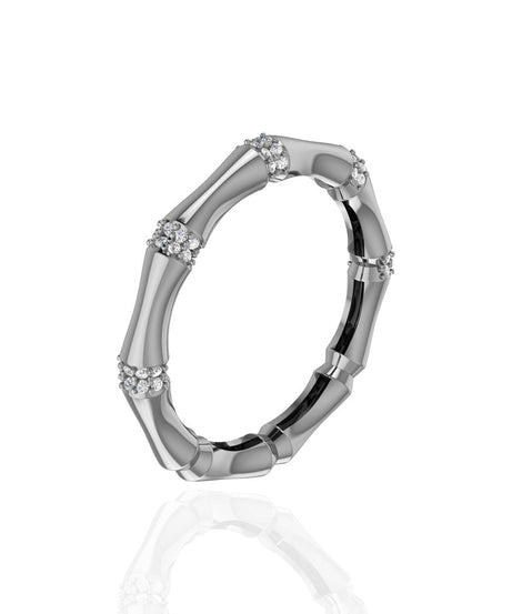 18k White Gold Diamond Bamboo Stalk Diamond Ring - S-W036S