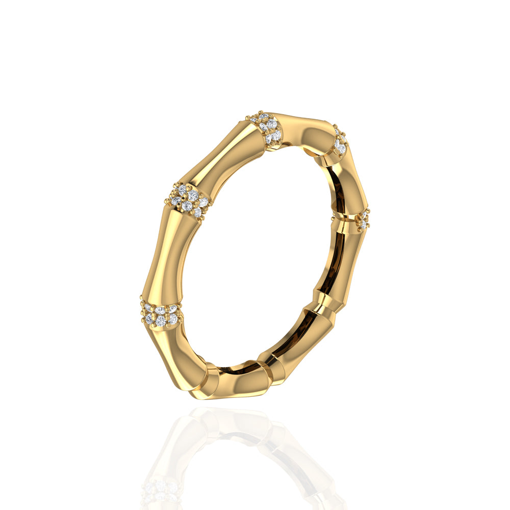 18k Yellow Gold Diamond Bamboo Stalk Diamond Ring - S-W036S