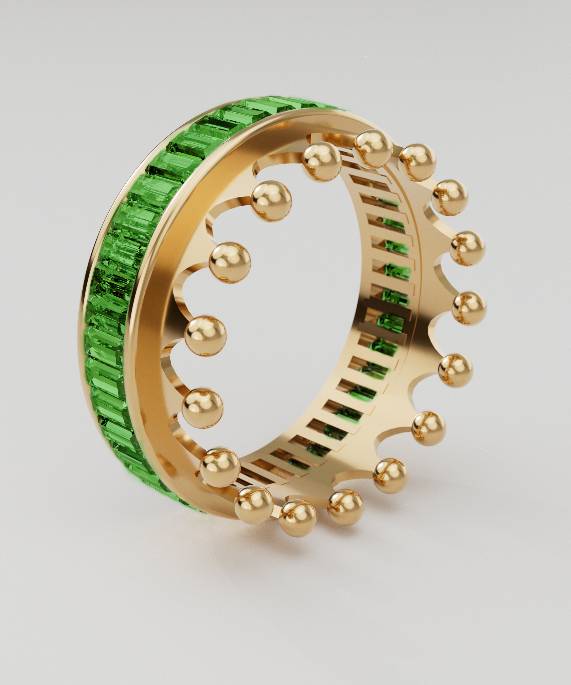 18k Gold Crown Ring Encrusted with Emerald Baguette - S-W037SC