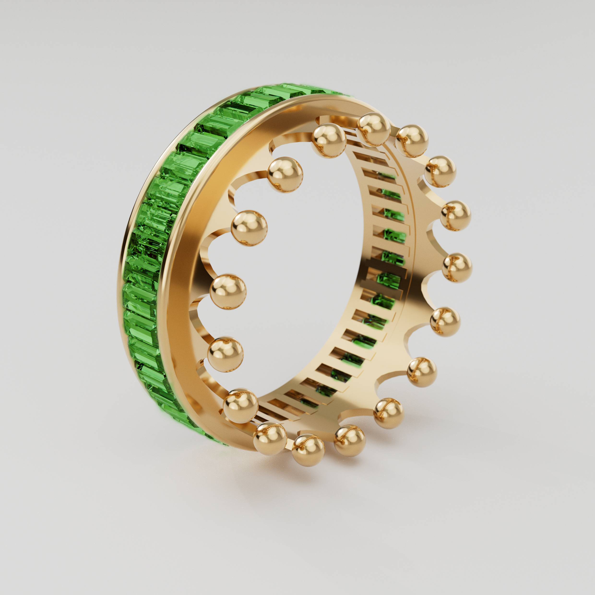 18k Gold Crown Ring Encrusted with Emerald Baguette - S-W037SC