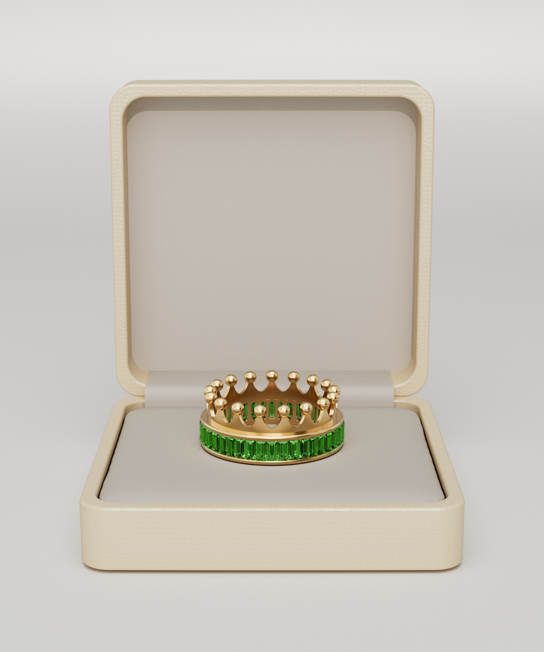 18k Gold Crown Ring Encrusted with Emerald Baguette - S-W037SC