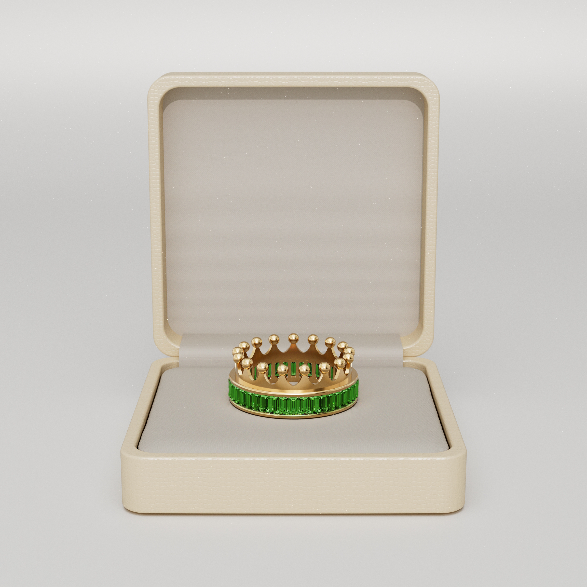 18k Gold Crown Ring Encrusted with Emerald Baguette - S-W037SC