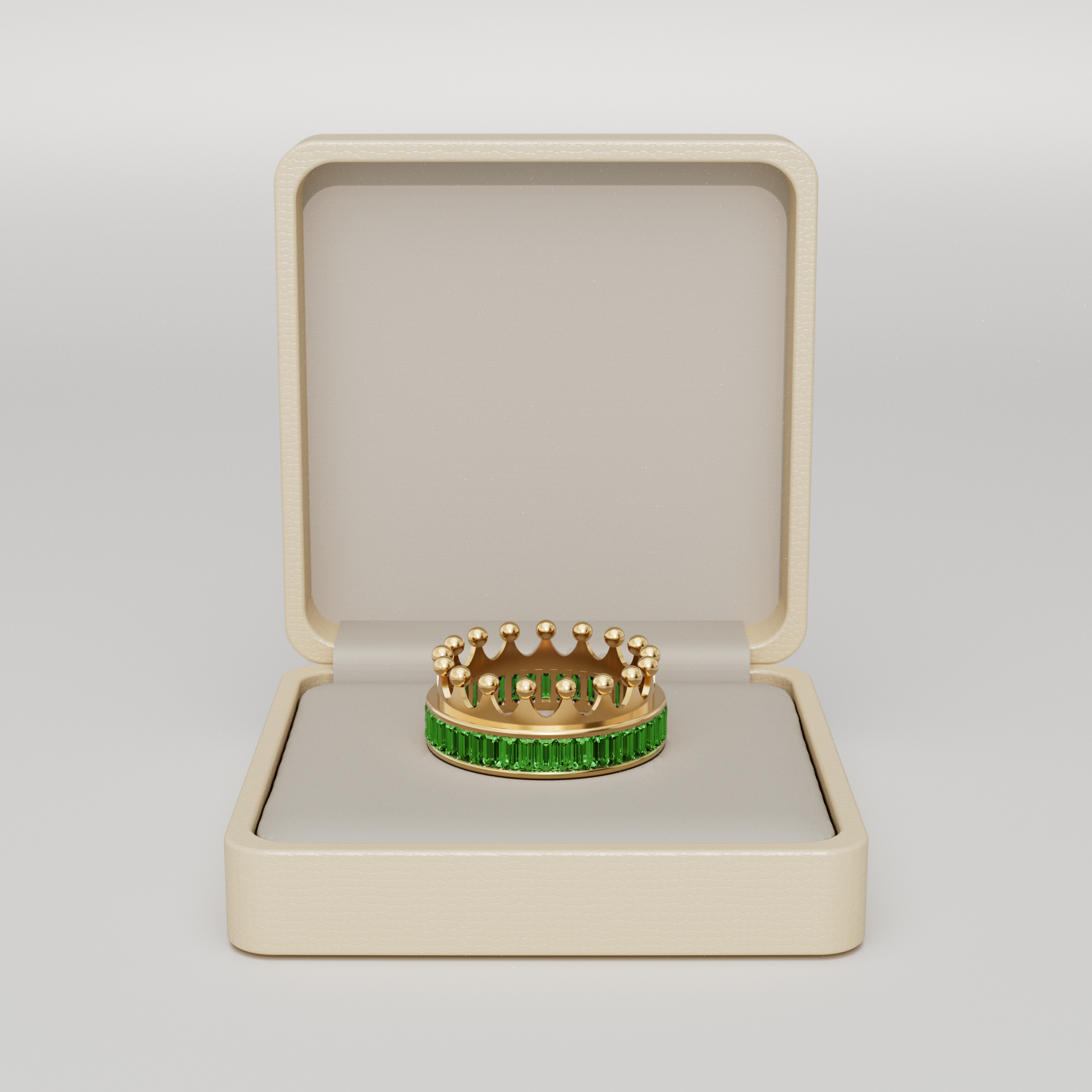 18k Gold Crown Ring Encrusted with Emerald Baguette - S-W037SC