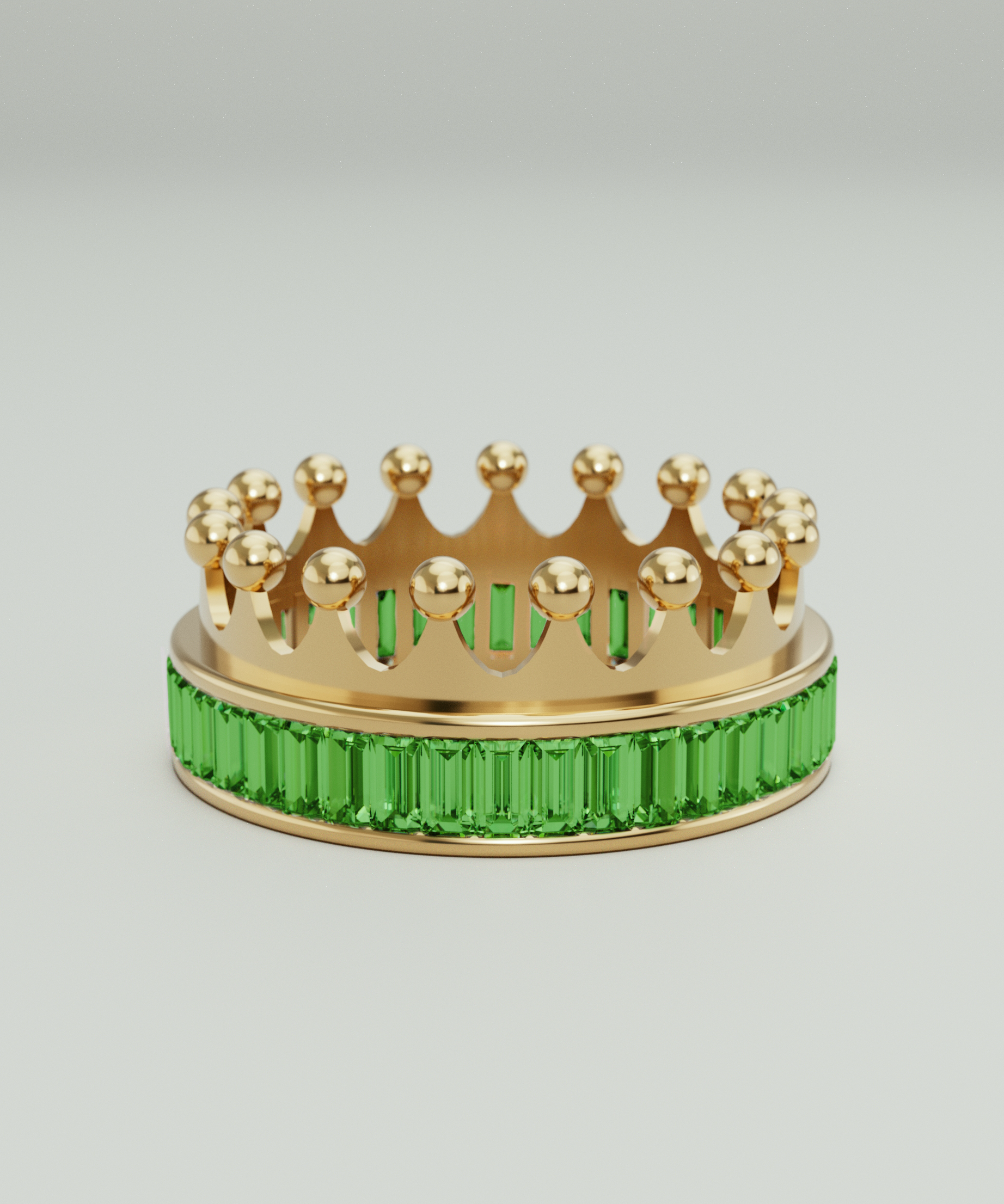 18k Gold Crown Ring Encrusted with Emerald Baguette - S-W037SC