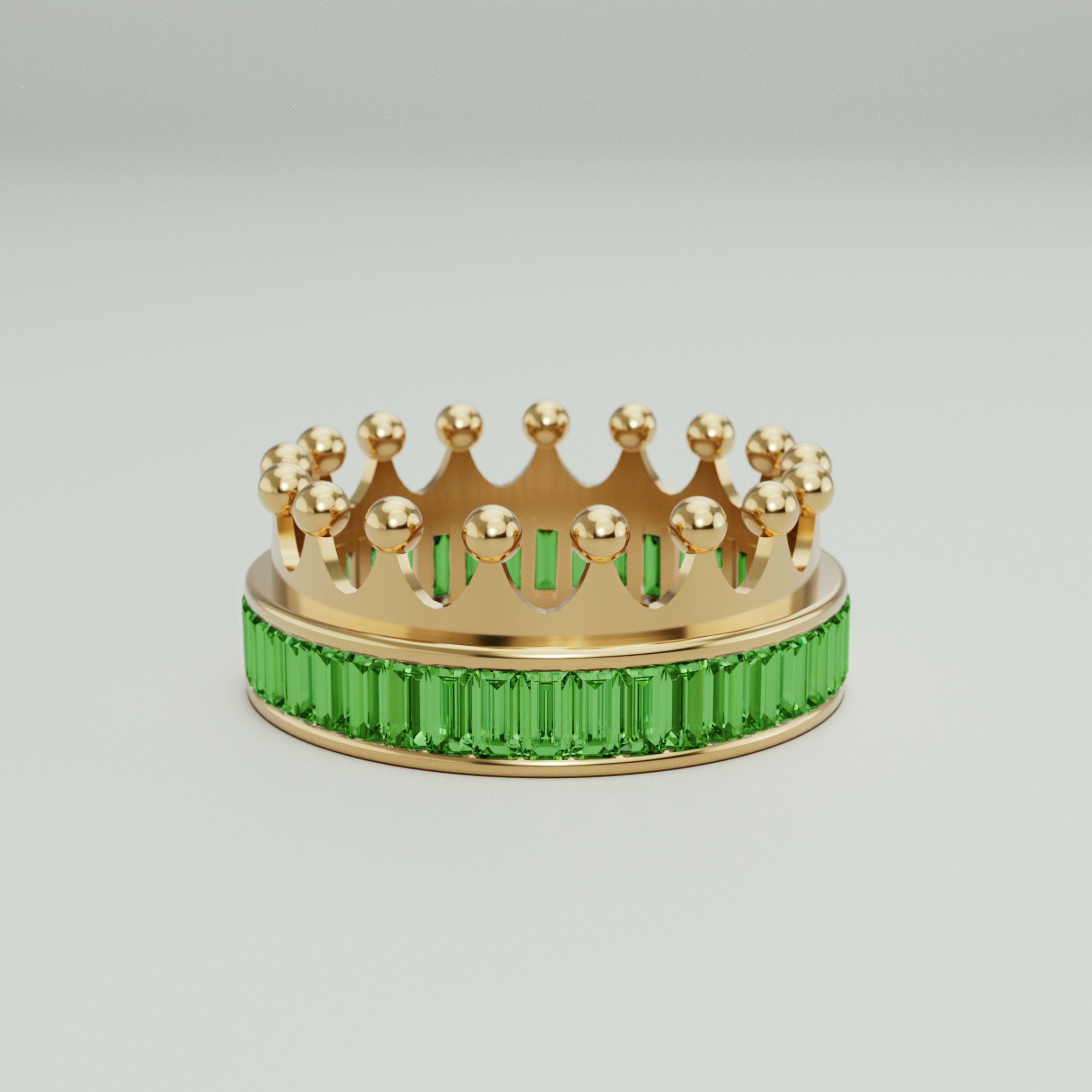 18k Gold Crown Ring Encrusted with Emerald Baguette - S-W037SC