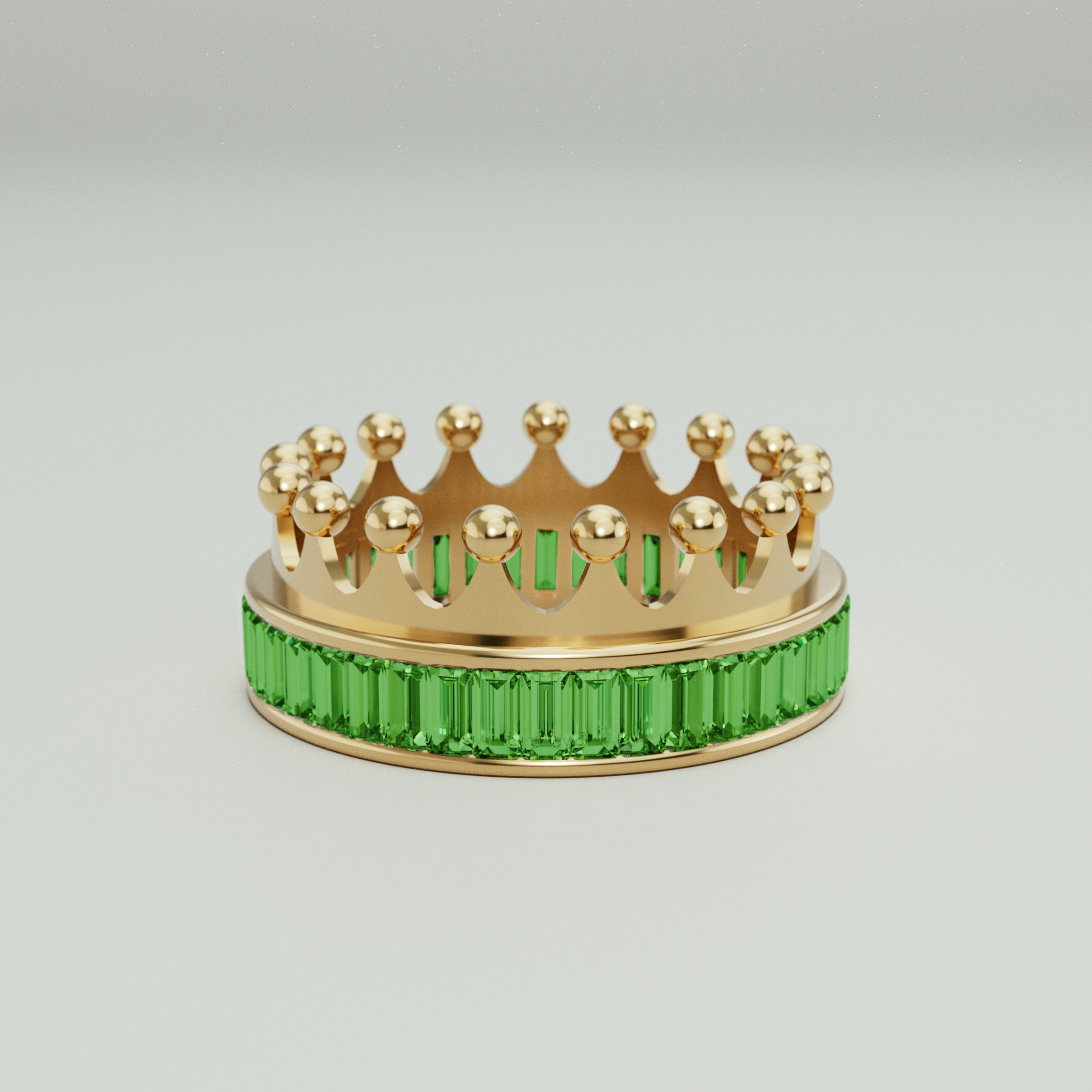 18k Gold Crown Ring Encrusted with Emerald Baguette - S-W037SC