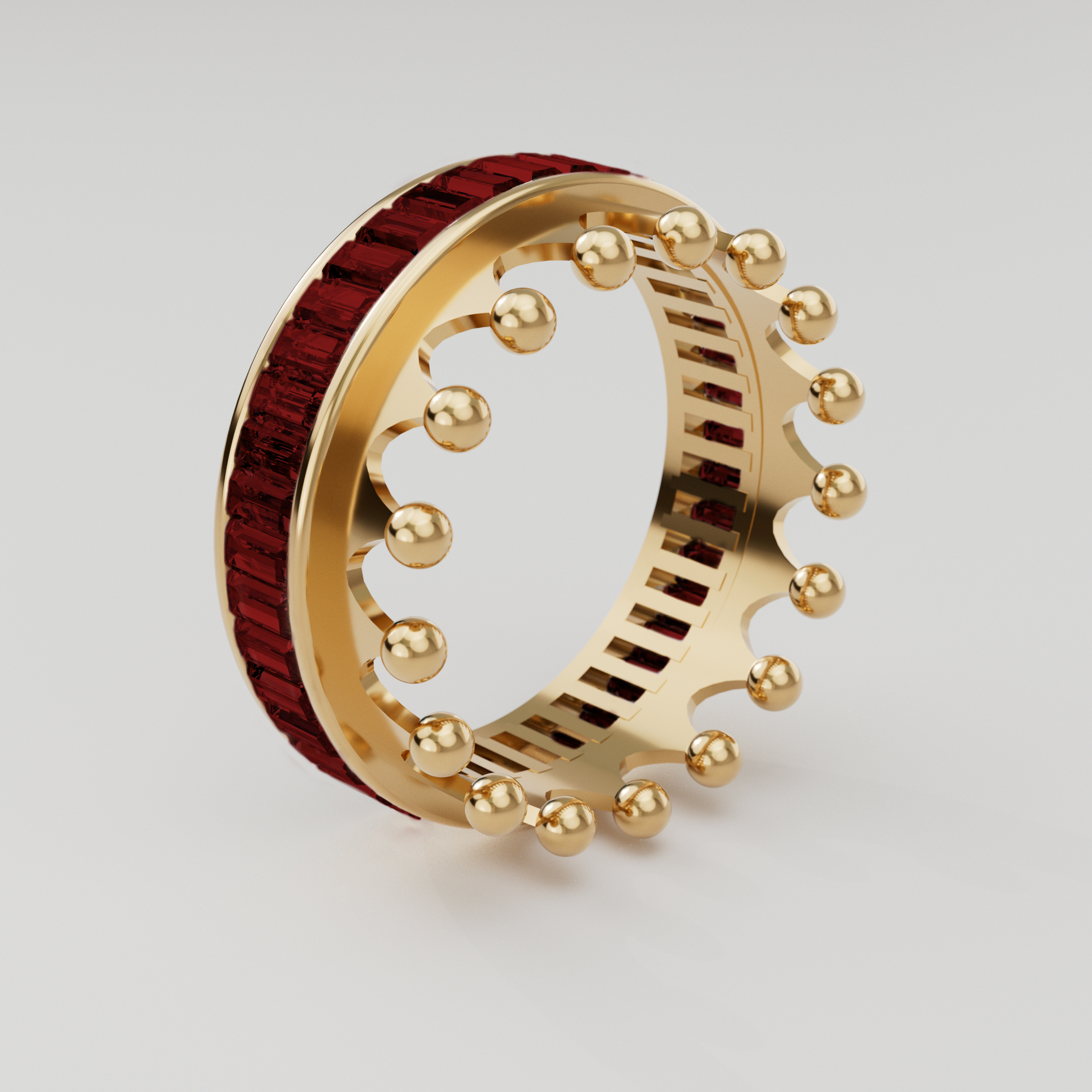 18k Gold Crown Ring Encrusted with Ruby Baguette  - S-W037SC