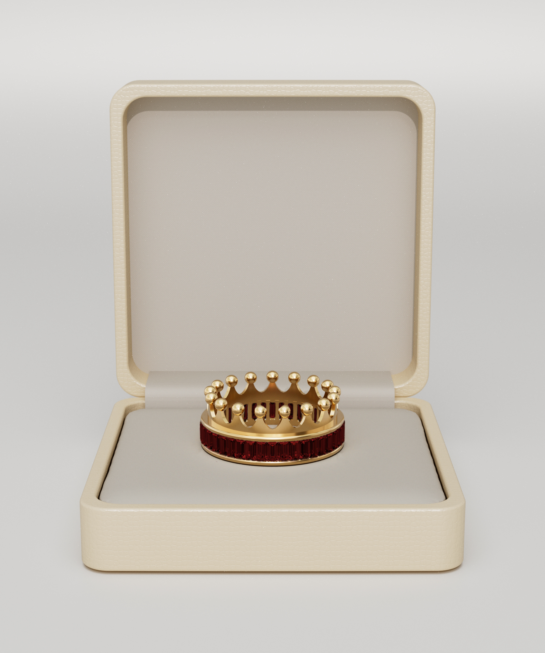 18k Gold Crown Ring Encrusted with Ruby Baguette  - S-W037SC
