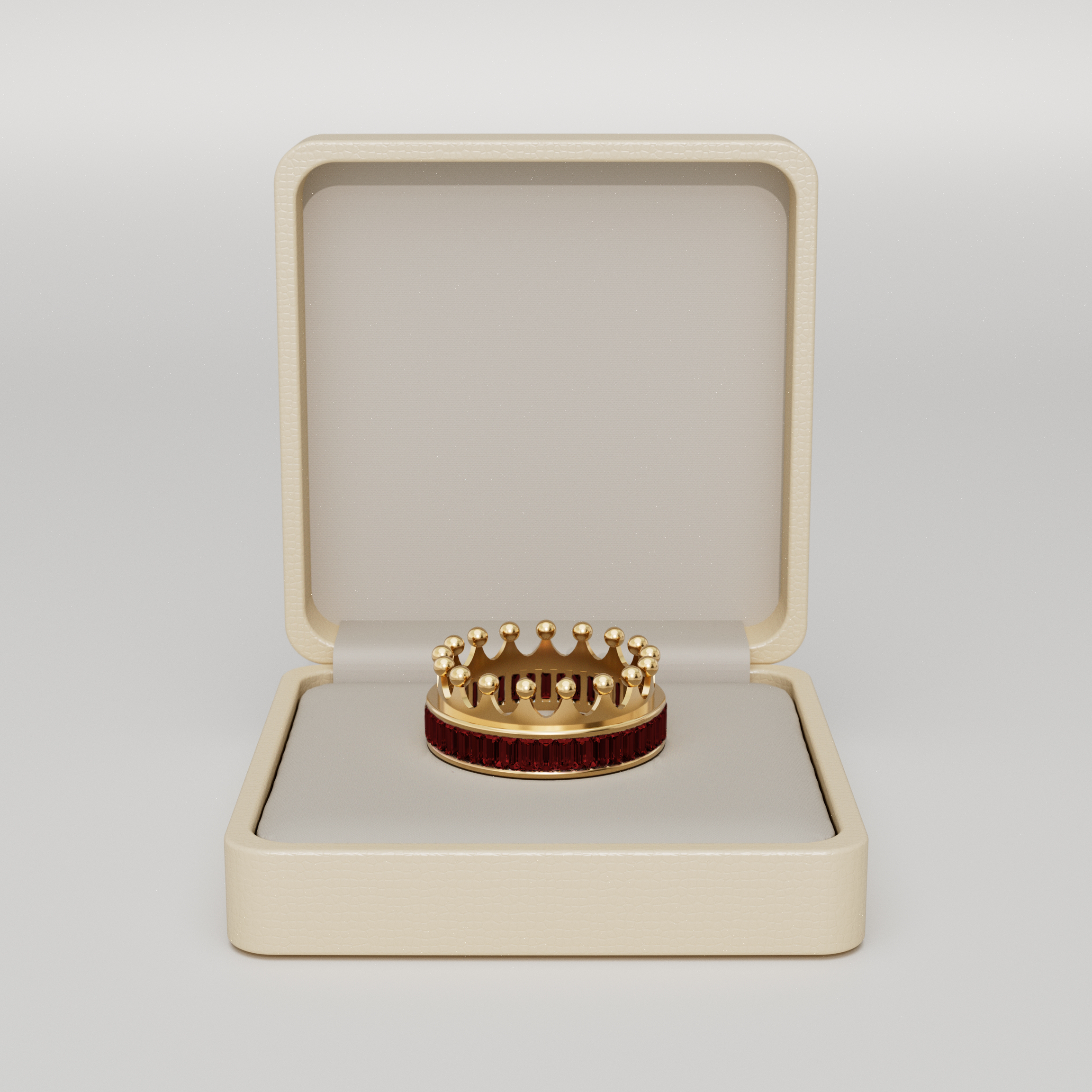 18k Gold Crown Ring Encrusted with Ruby Baguette  - S-W037SC