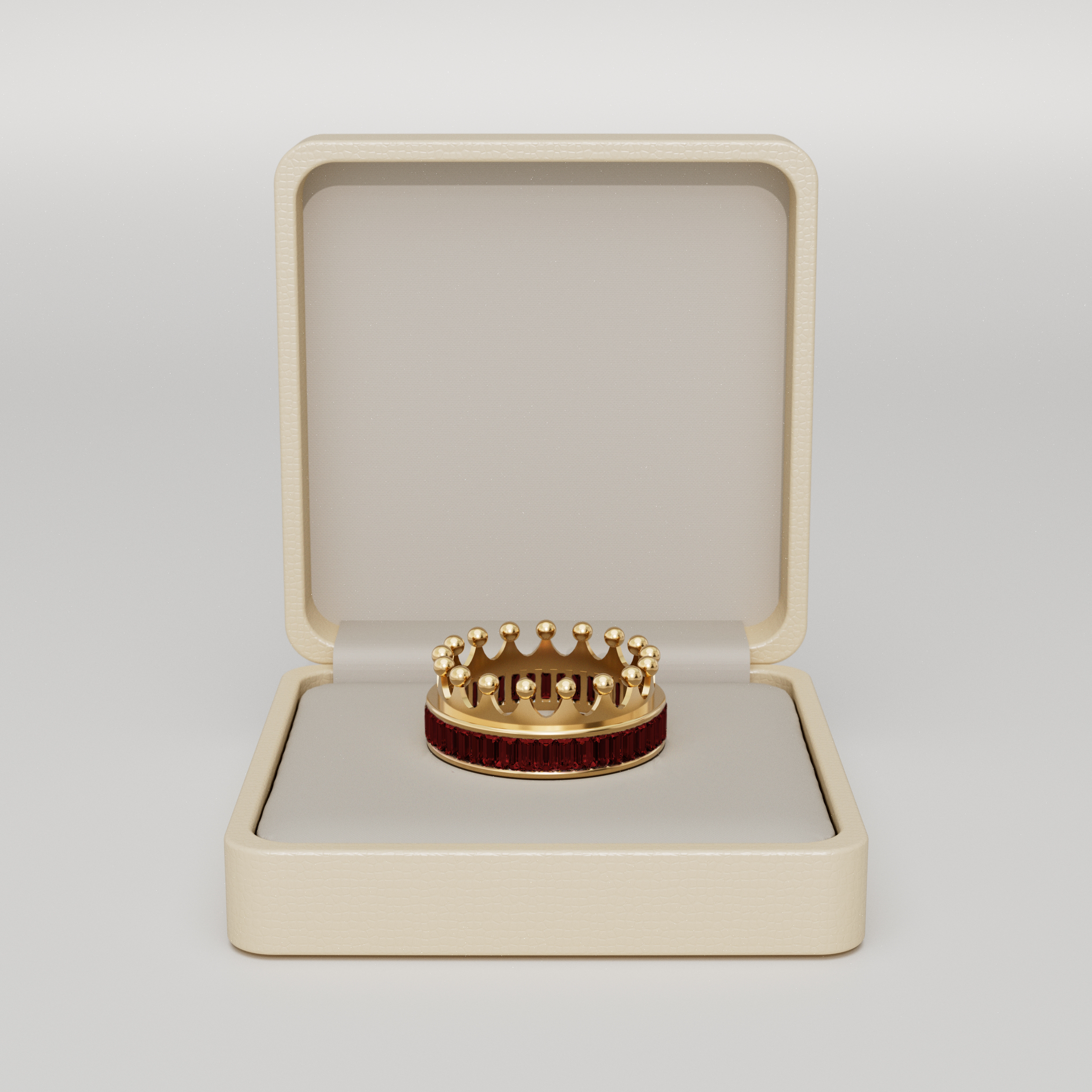 18k Gold Crown Ring Encrusted with Ruby Baguette  - S-W037SC
