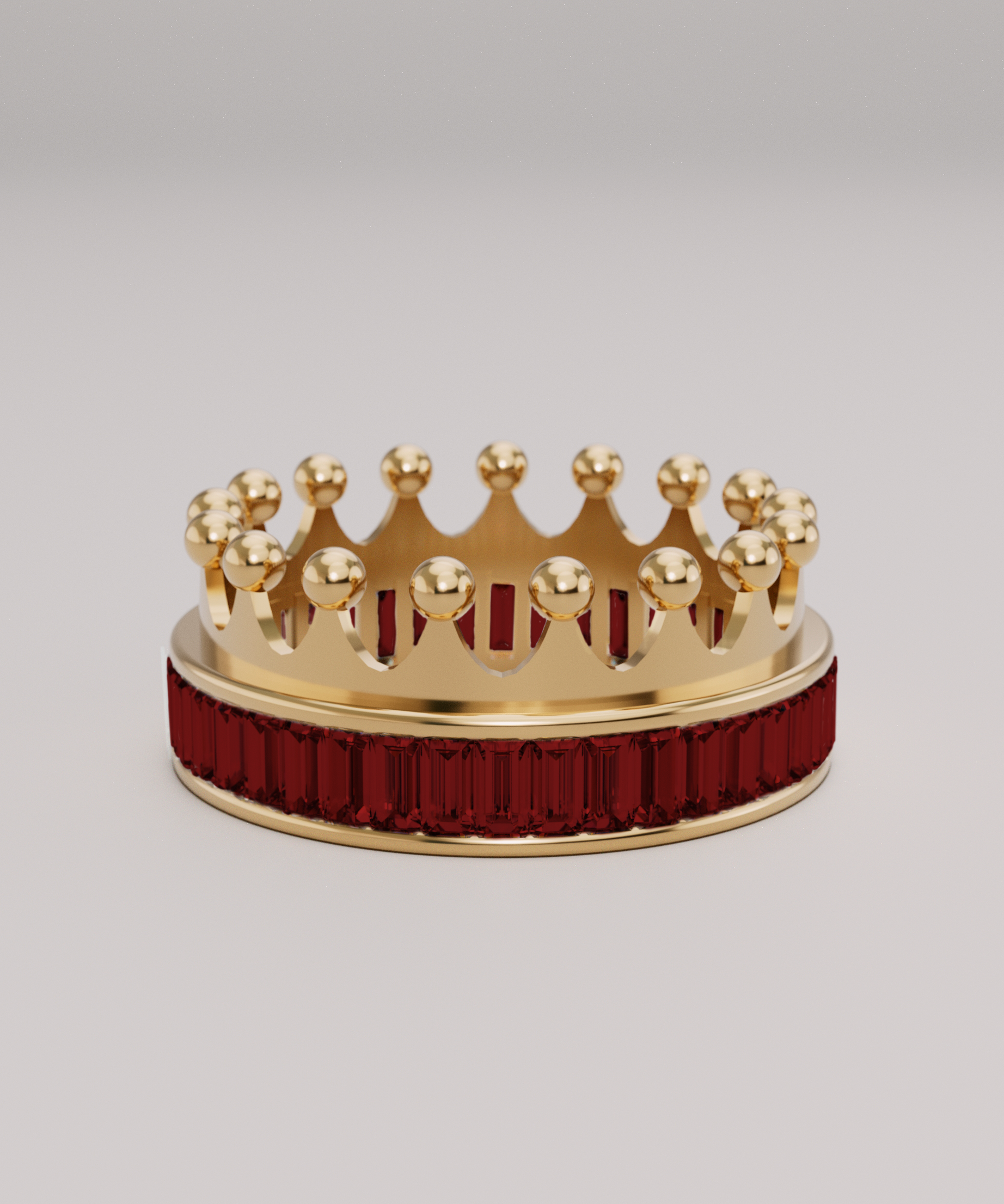 18k Gold Crown Ring Encrusted with Ruby Baguette  - S-W037SC