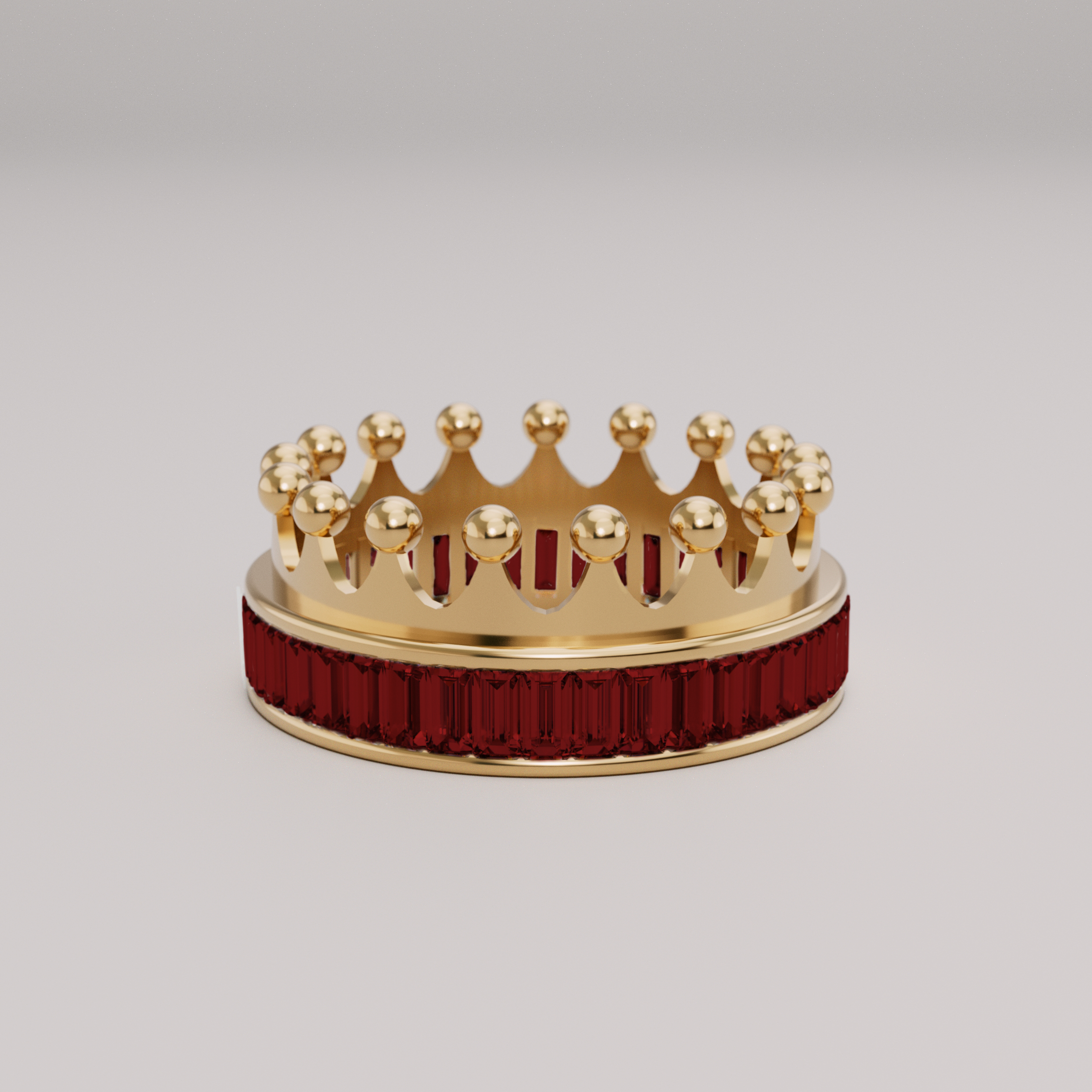 18k Gold Crown Ring Encrusted with Ruby Baguette  - S-W037SC